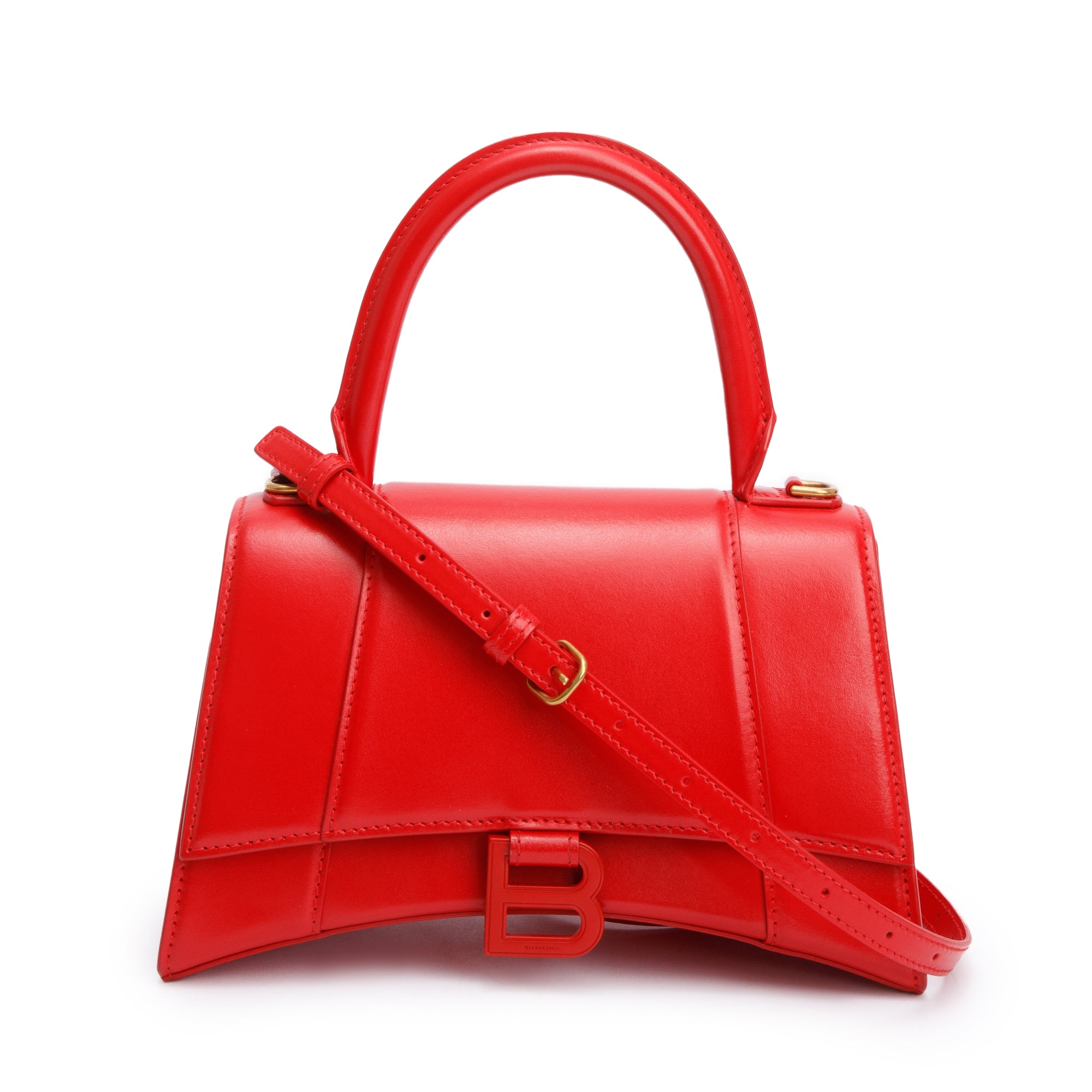 Balenciaga Red Smooth Leather Small Hourglass Top Handle Bag w/ Strap