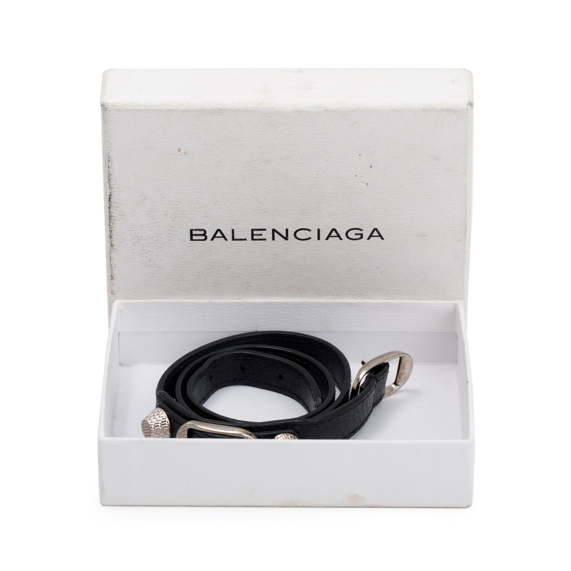 Balenciaga Silver Hardware Black Leather Triple Tour Bracelet w/ Box