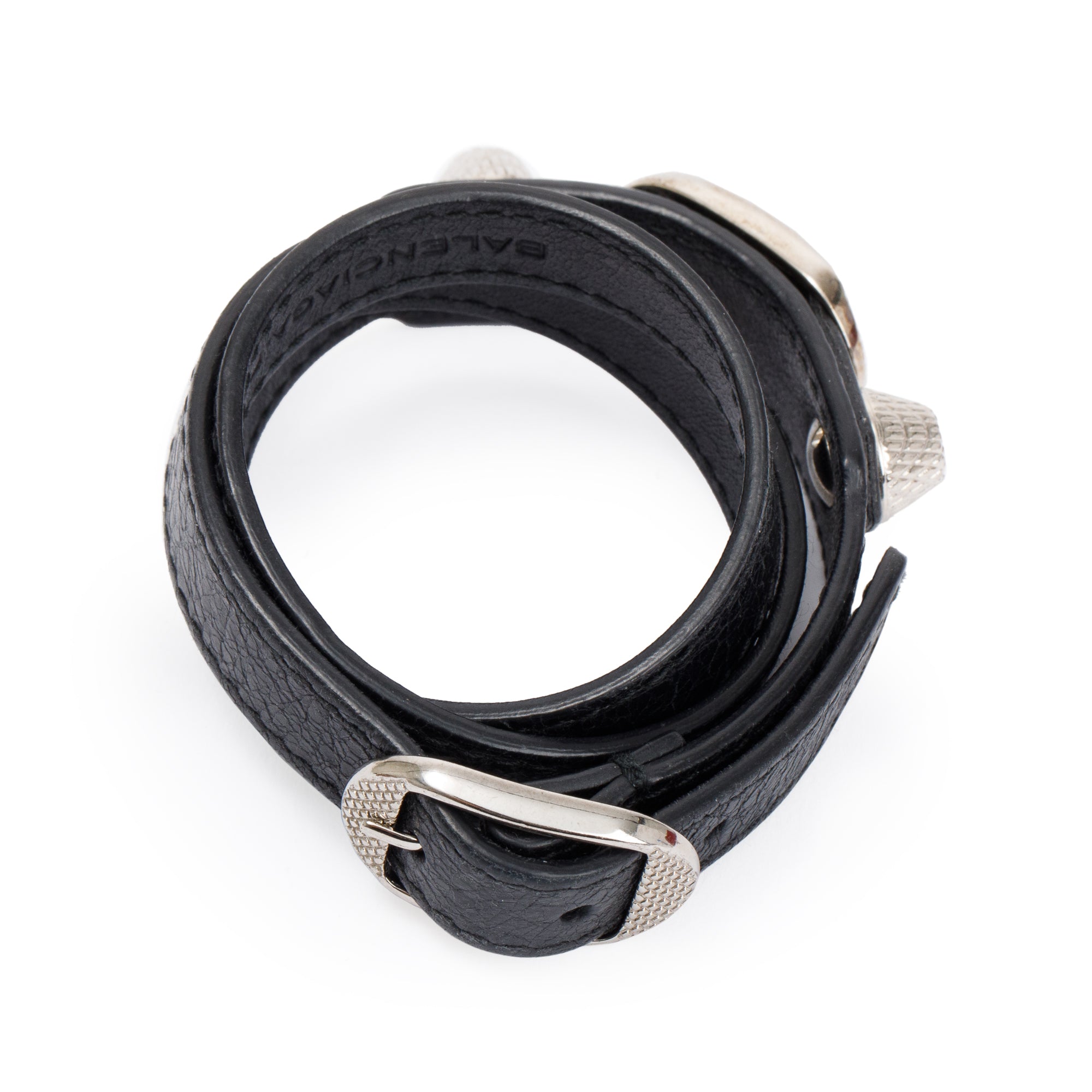 Balenciaga Silver Hardware Black Leather Triple Tour Bracelet w/ Box