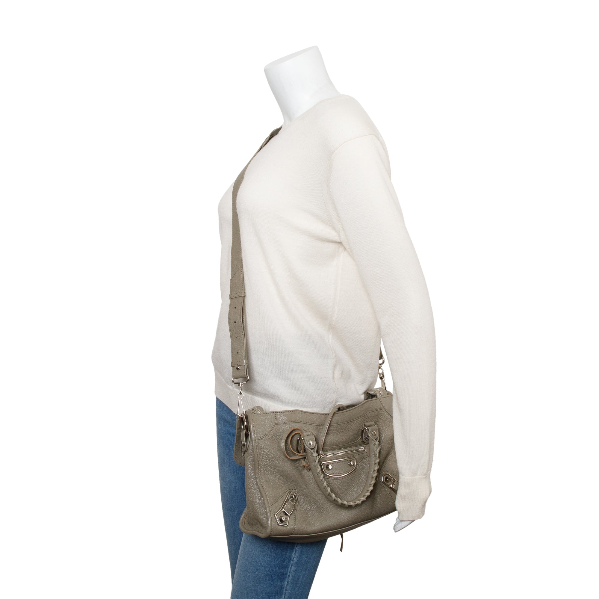 Balenciaga Taupe Chevre Leather Small Metallic Edge City Bag w/ Strap