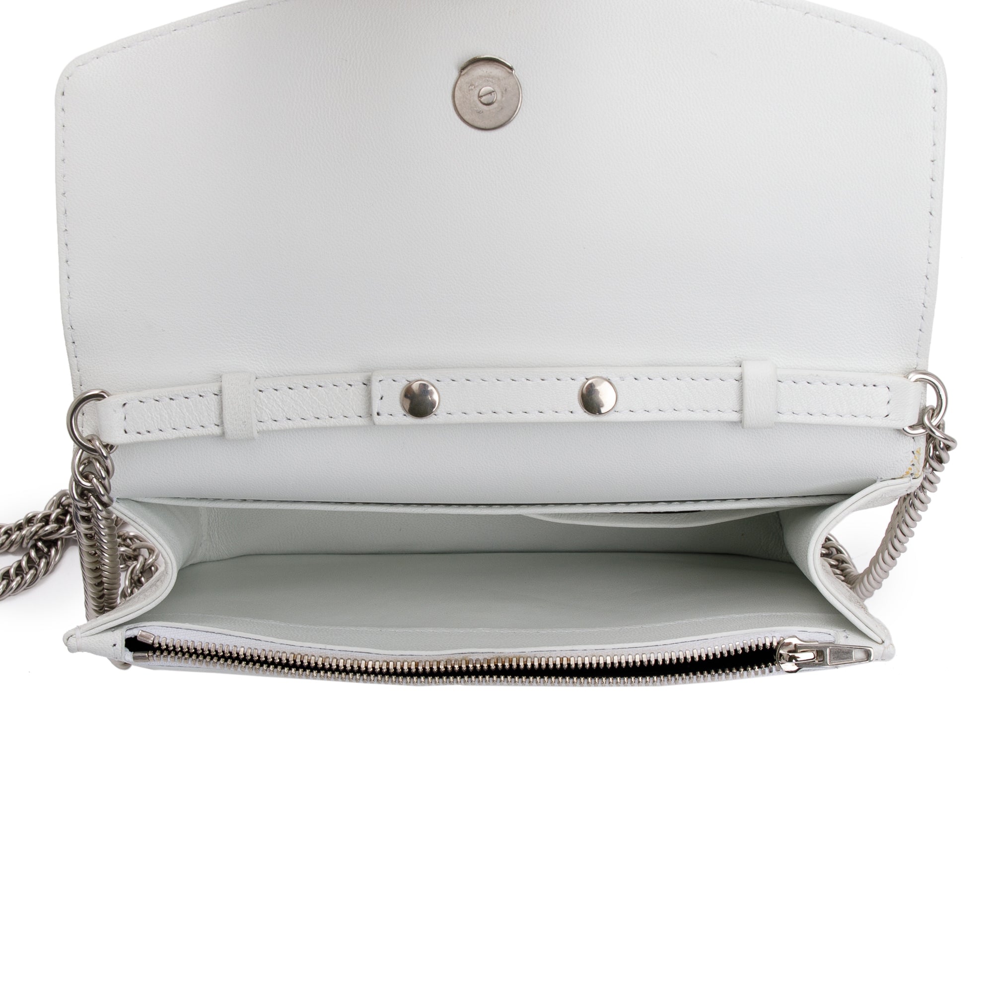 Balenciaga White Calfskin Leather BB Wallet on Chain