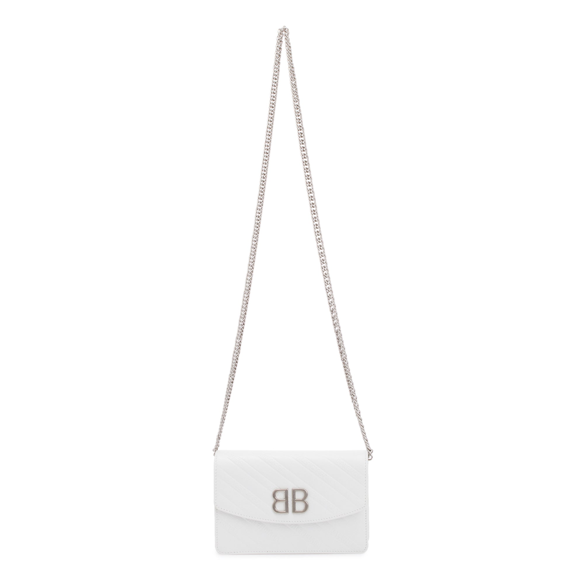 Balenciaga White Calfskin Leather BB Wallet on Chain