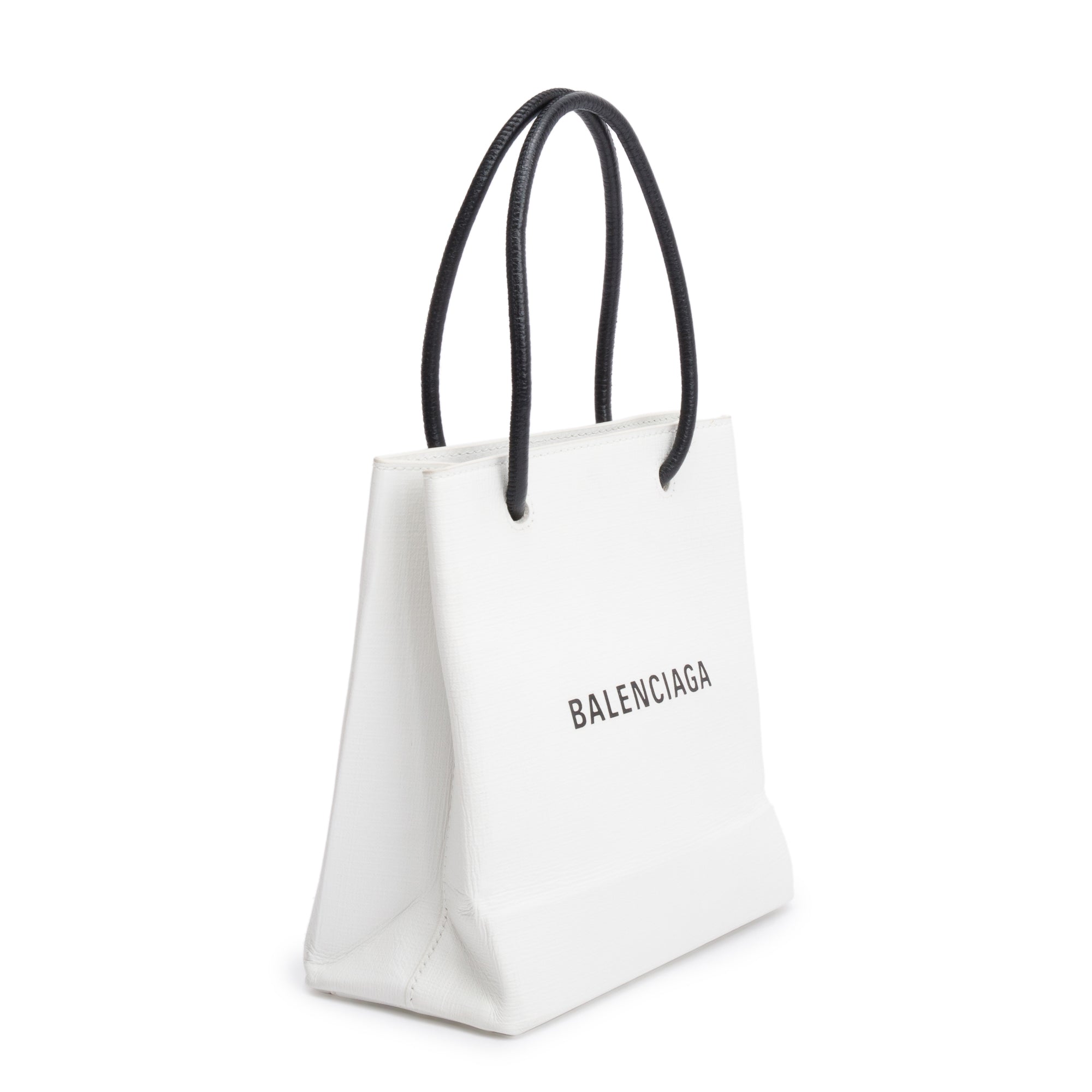 Balenciaga White Calfskin Leather XXS Logo Leather Shopping Tote