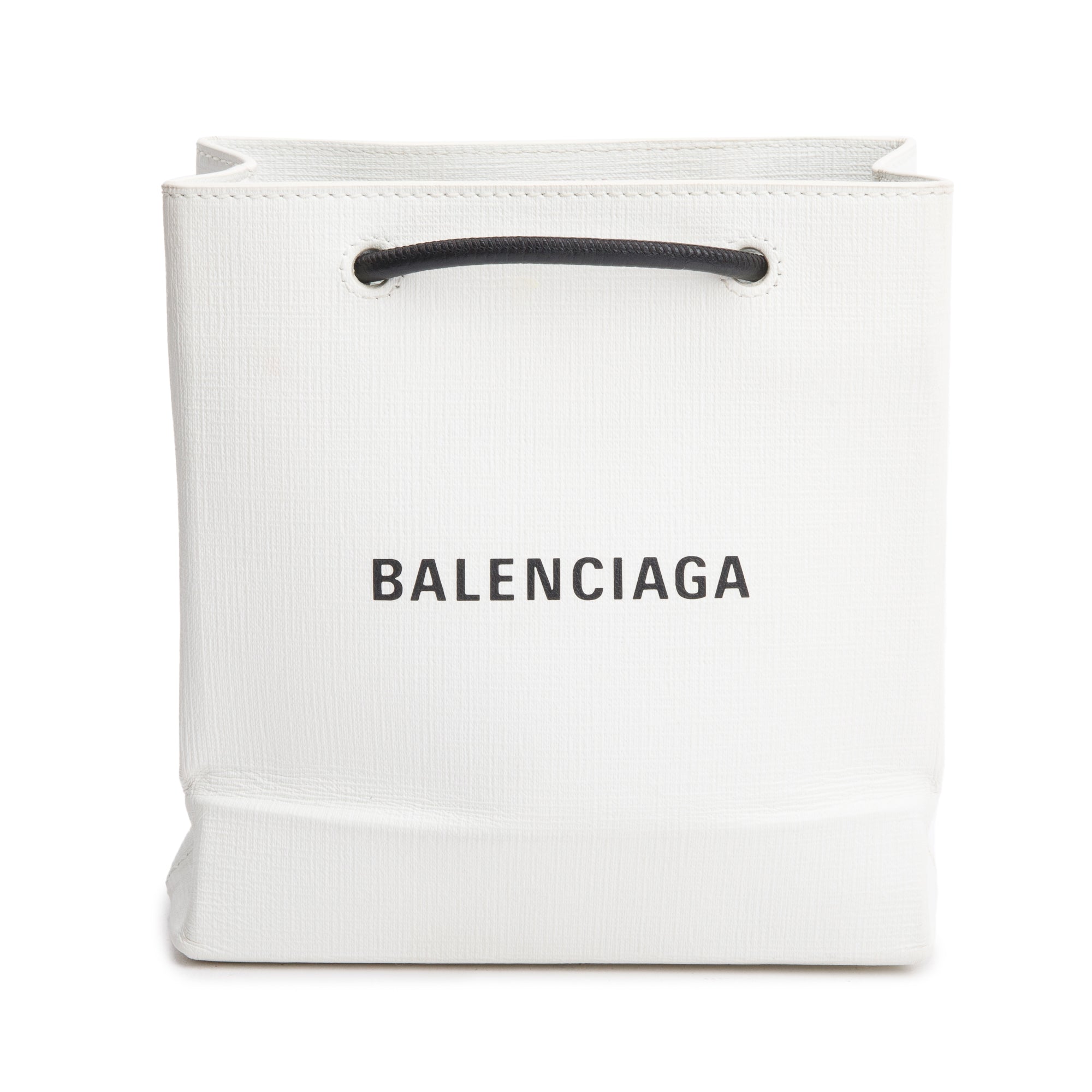 Balenciaga White Calfskin Leather XXS Logo Leather Shopping Tote