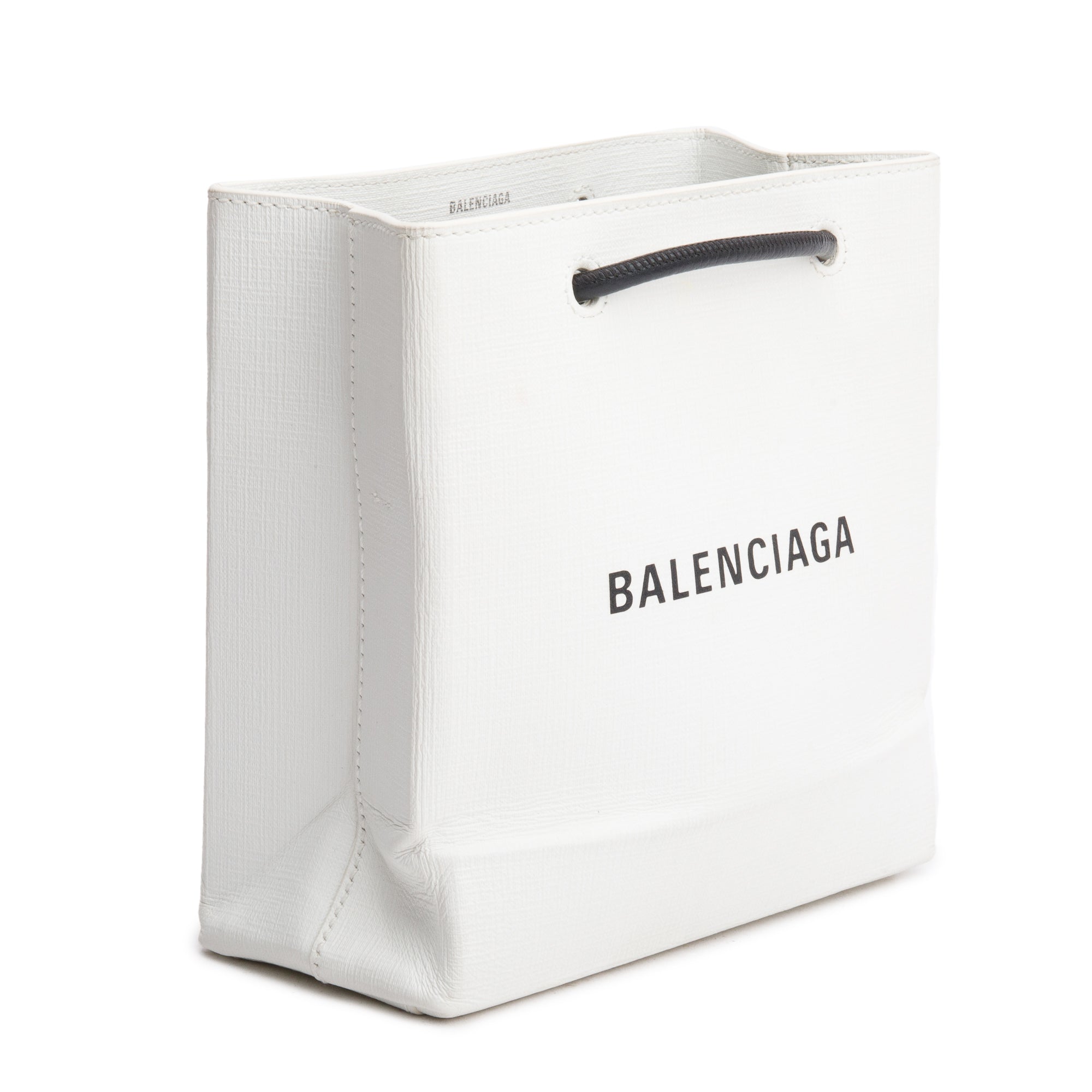 Balenciaga White Calfskin Leather XXS Logo Leather Shopping Tote