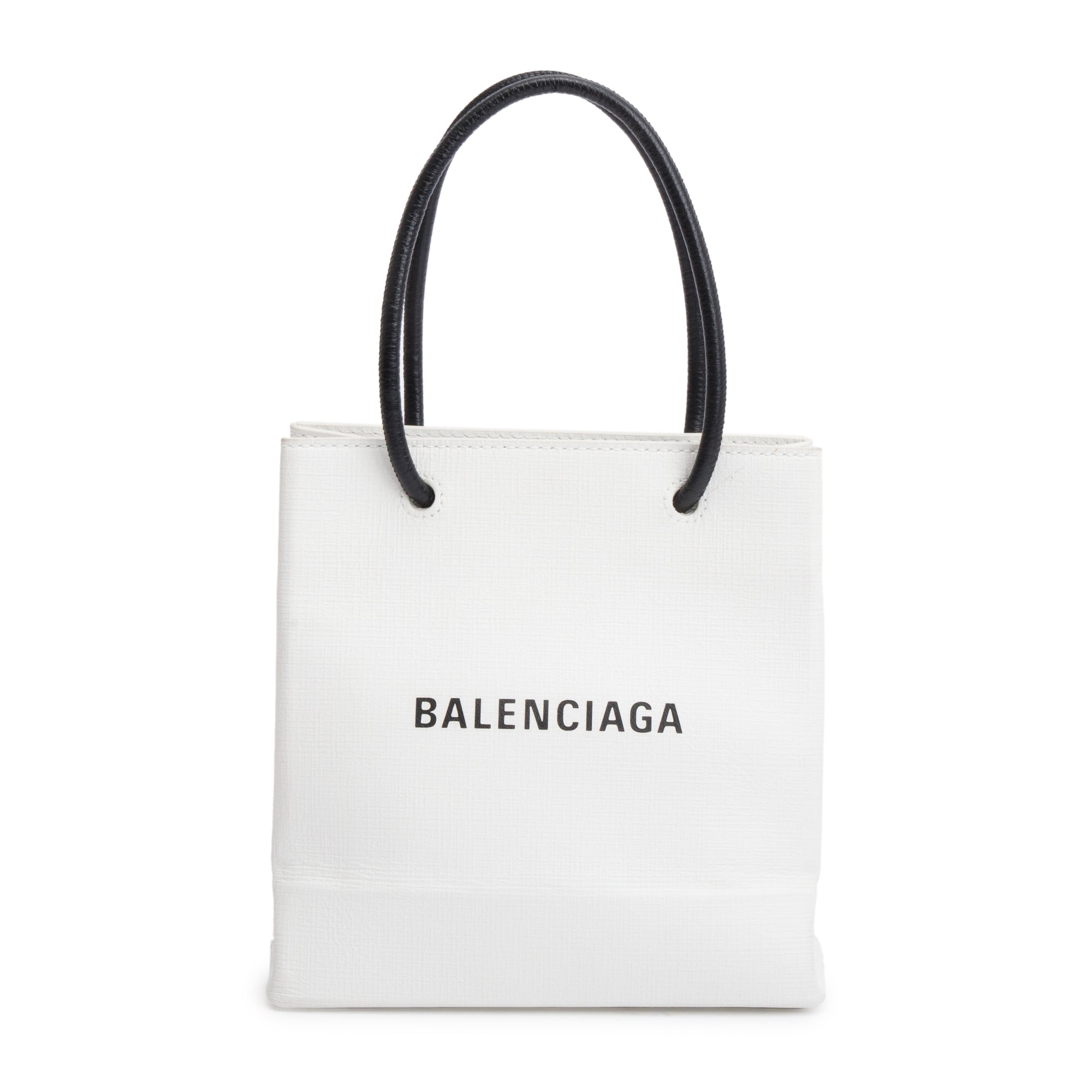 Balenciaga White Calfskin Leather XXS Logo Leather Shopping Tote