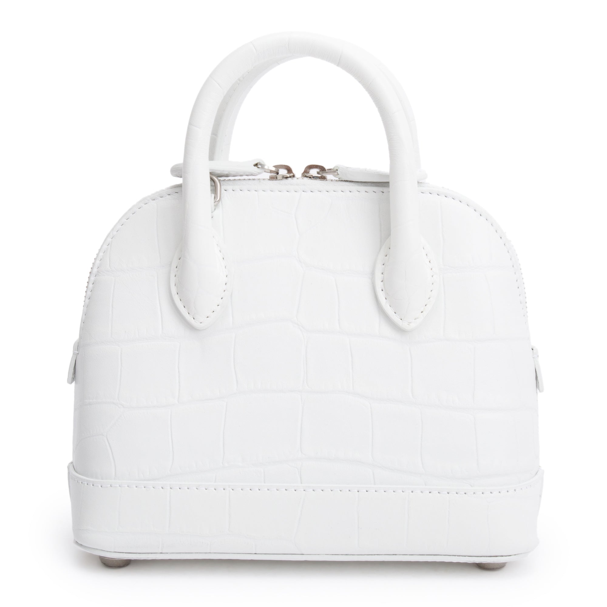 Balenciaga White Croc-Embossed Calfskin Leather XXS Ville Top Handle Bag