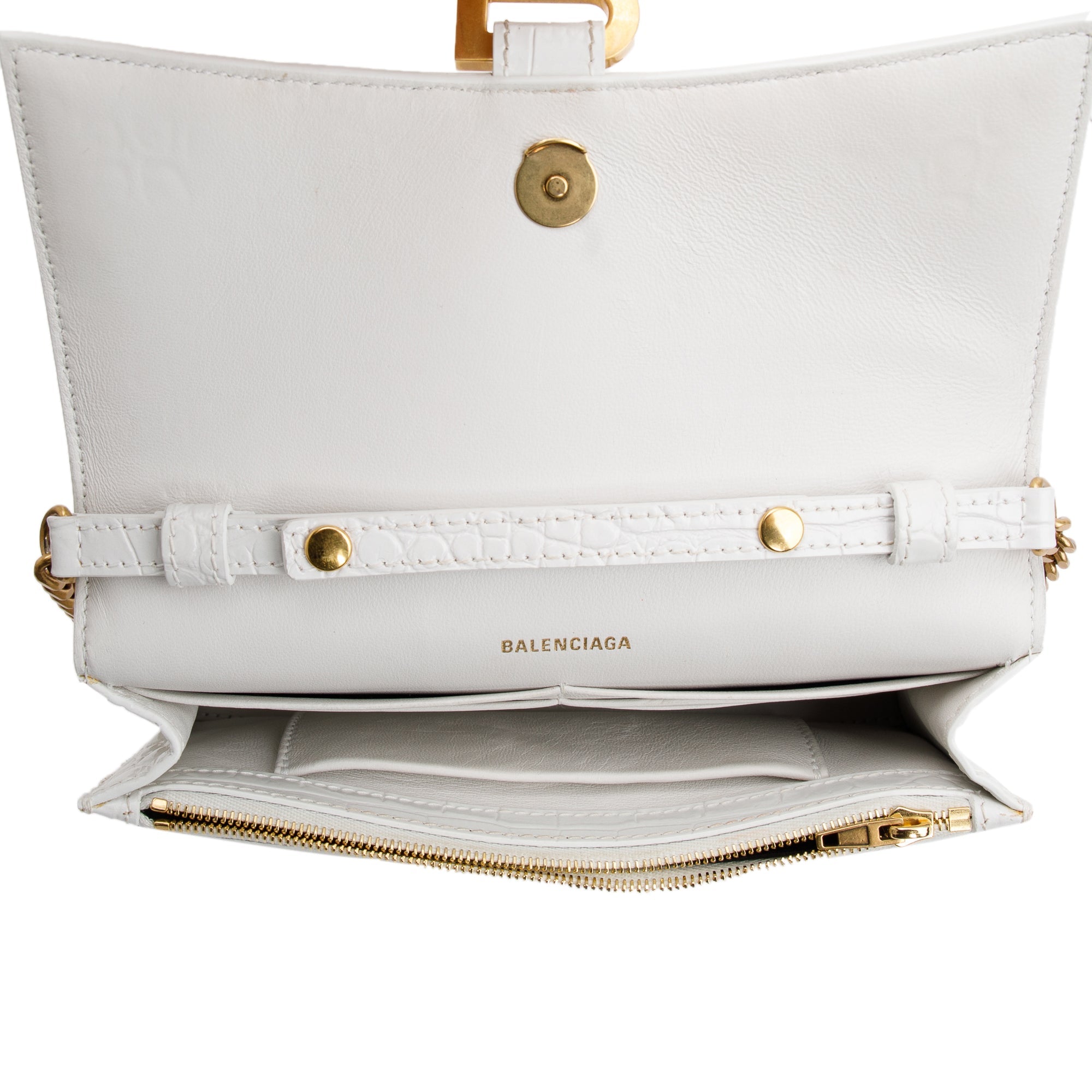 Balenciaga White Croc Embossed Hourglass Wallet on Chain