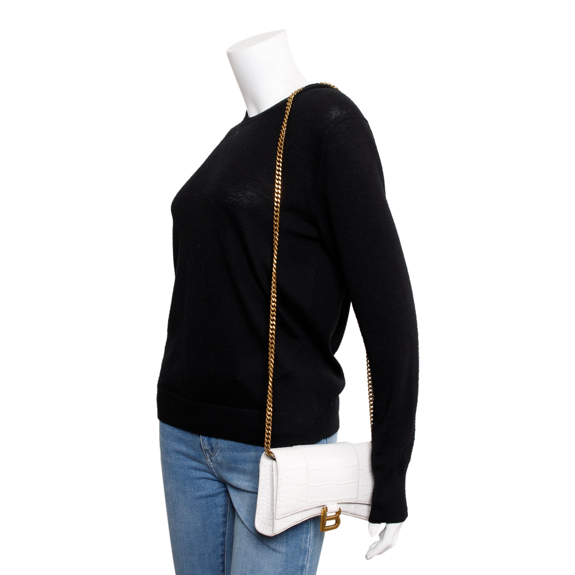 Balenciaga White Croc Embossed Hourglass Wallet on Chain