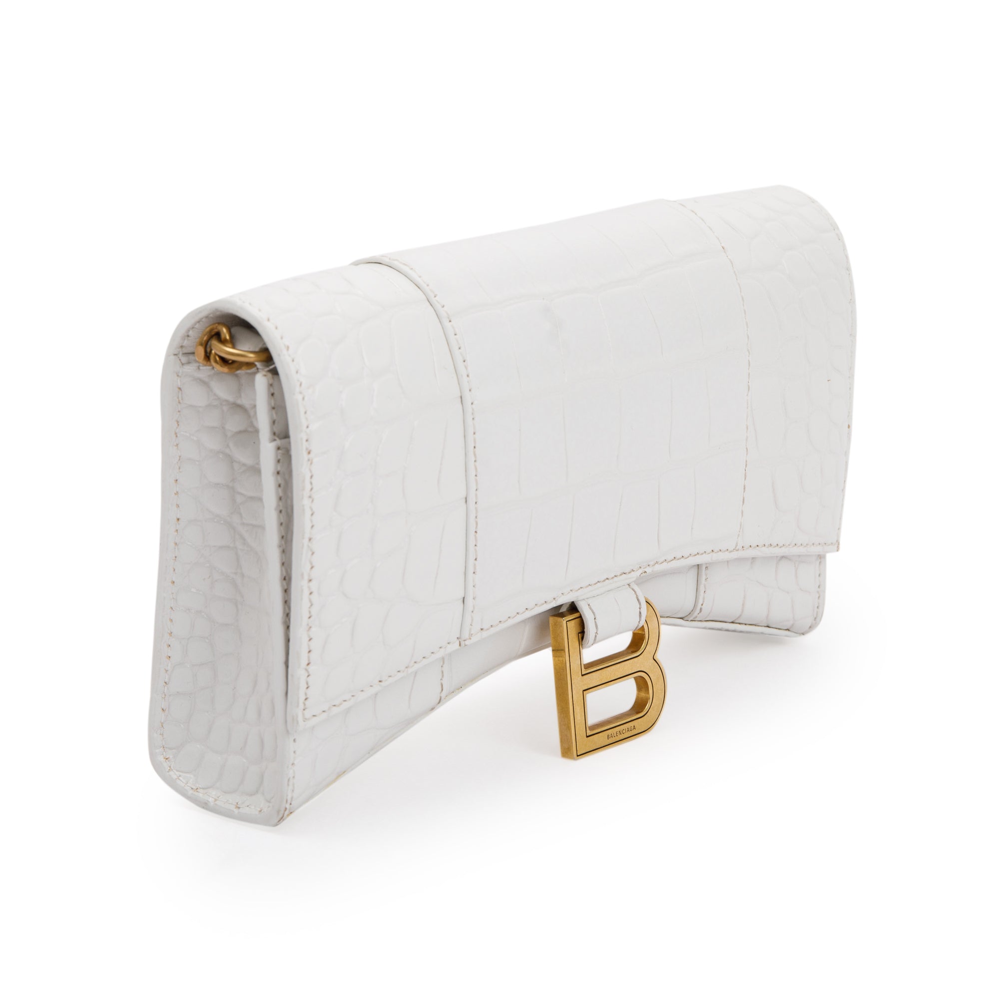 Balenciaga White Croc Embossed Hourglass Wallet on Chain