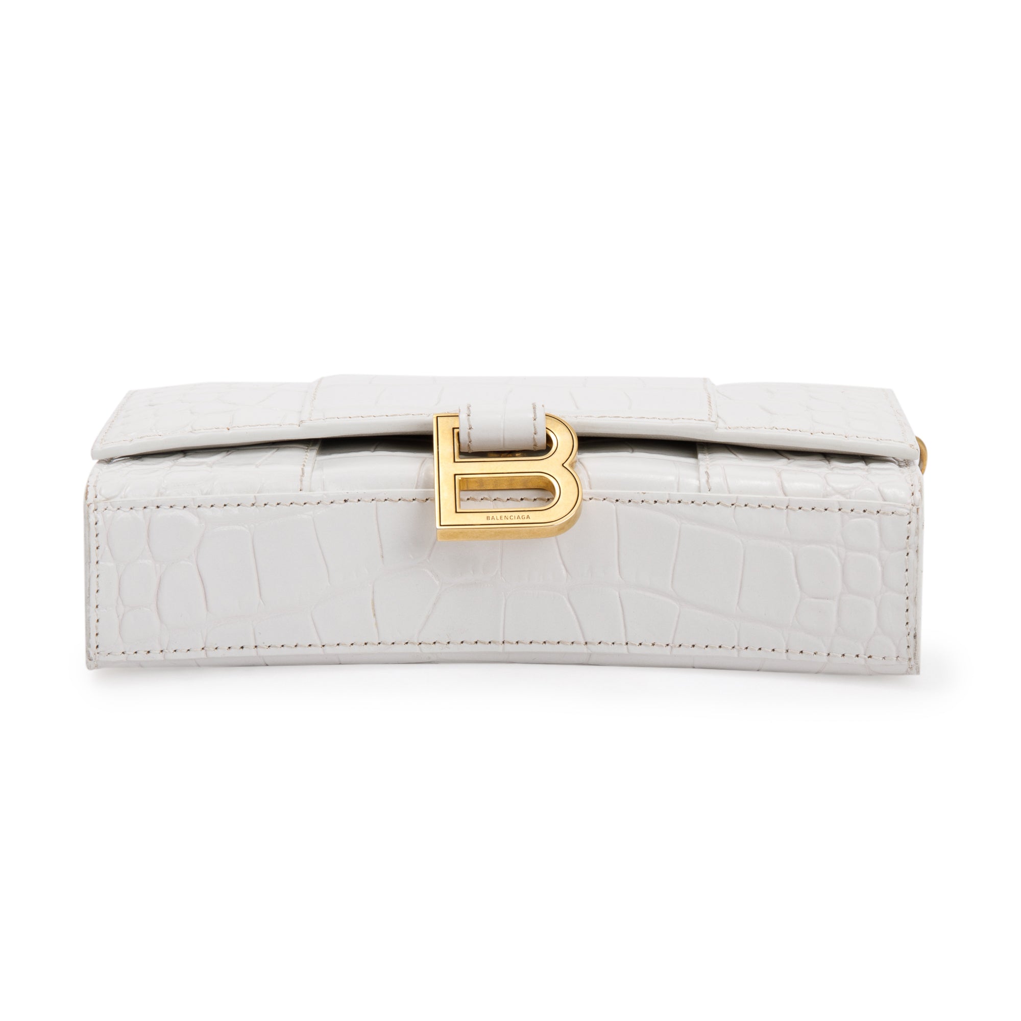 Balenciaga White Croc Embossed Hourglass Wallet on Chain