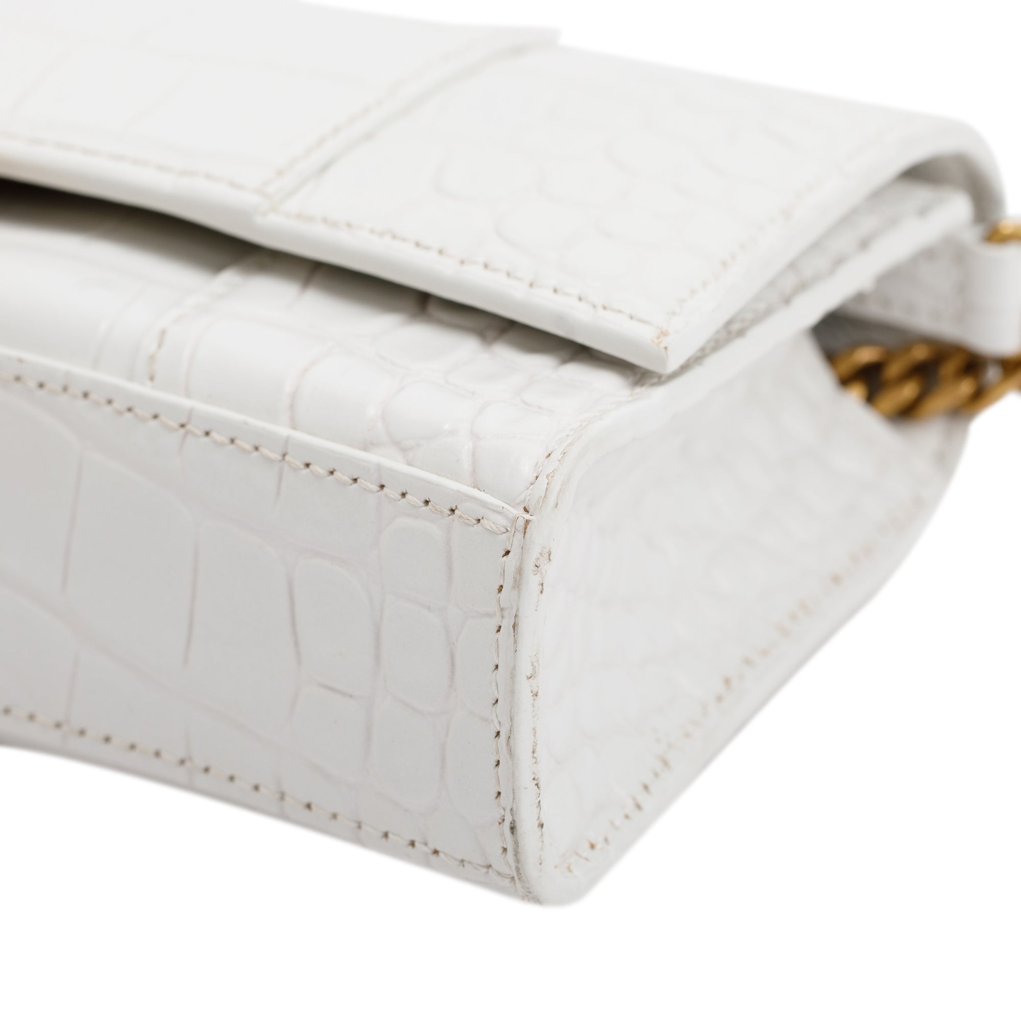 Balenciaga White Croc Embossed Hourglass Wallet on Chain