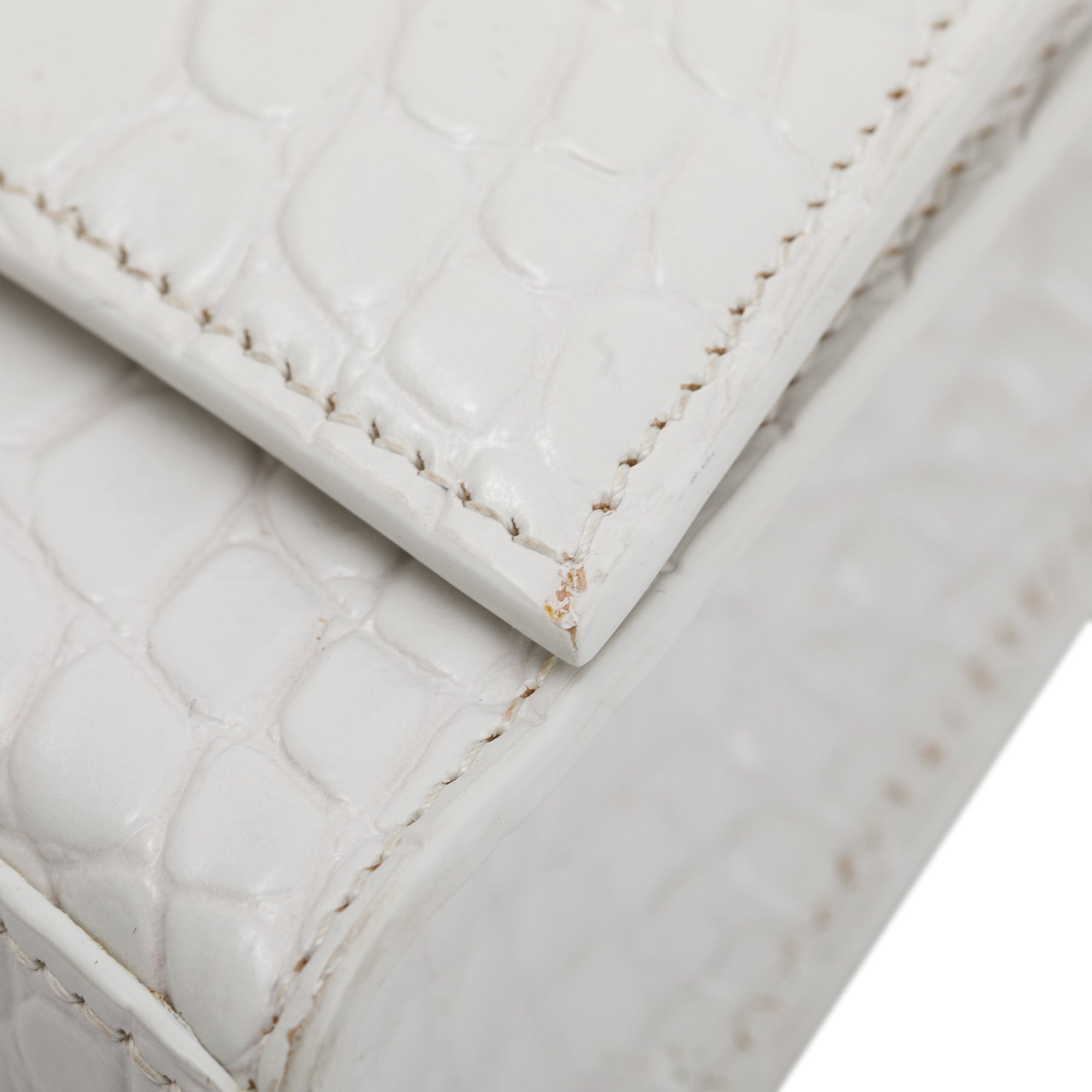 Balenciaga White Croc Embossed Hourglass Wallet on Chain