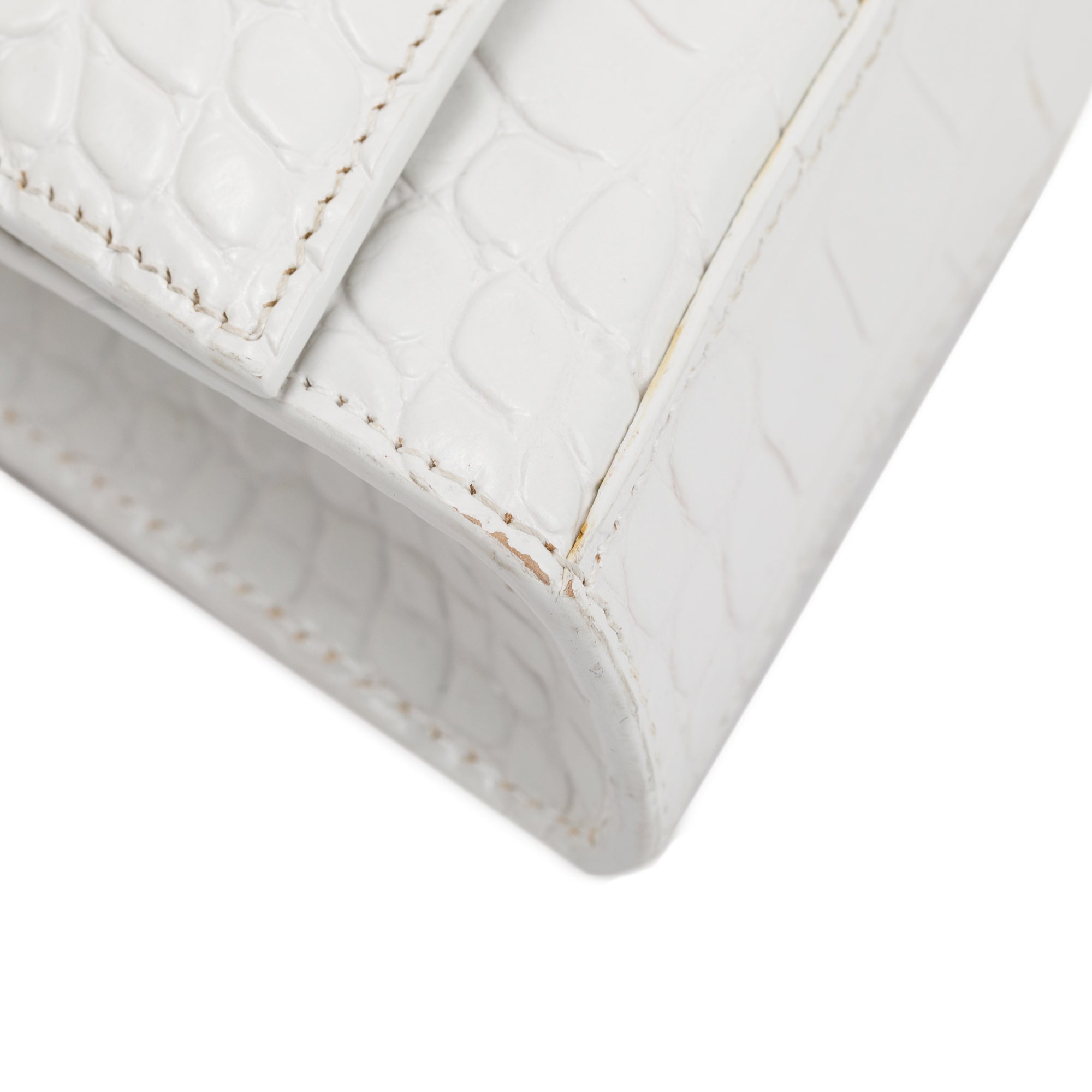 Balenciaga White Croc Embossed Hourglass Wallet on Chain