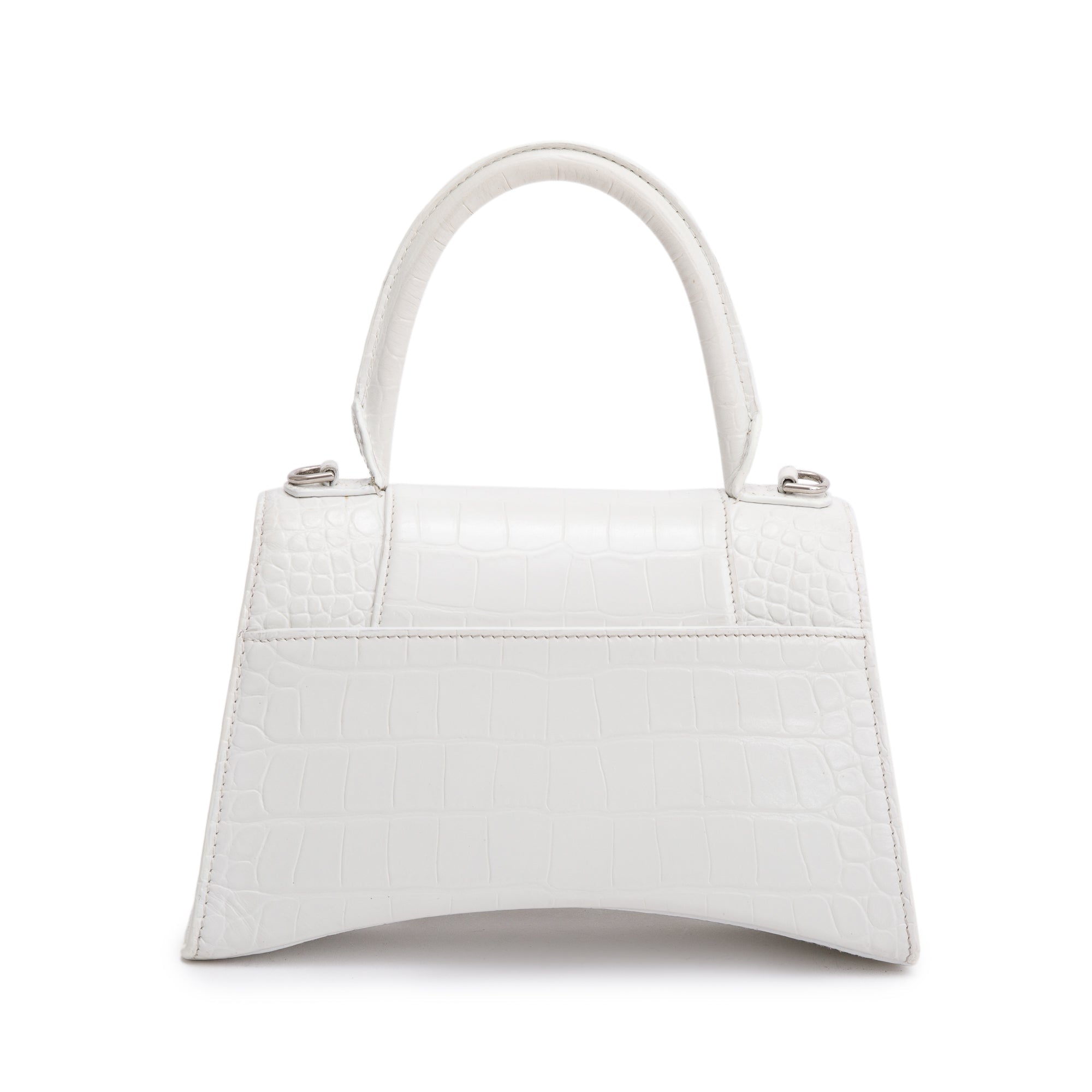 Balenciaga White Croc Embossed Leather Small Hourglass Top Handle Bag w/ Strap