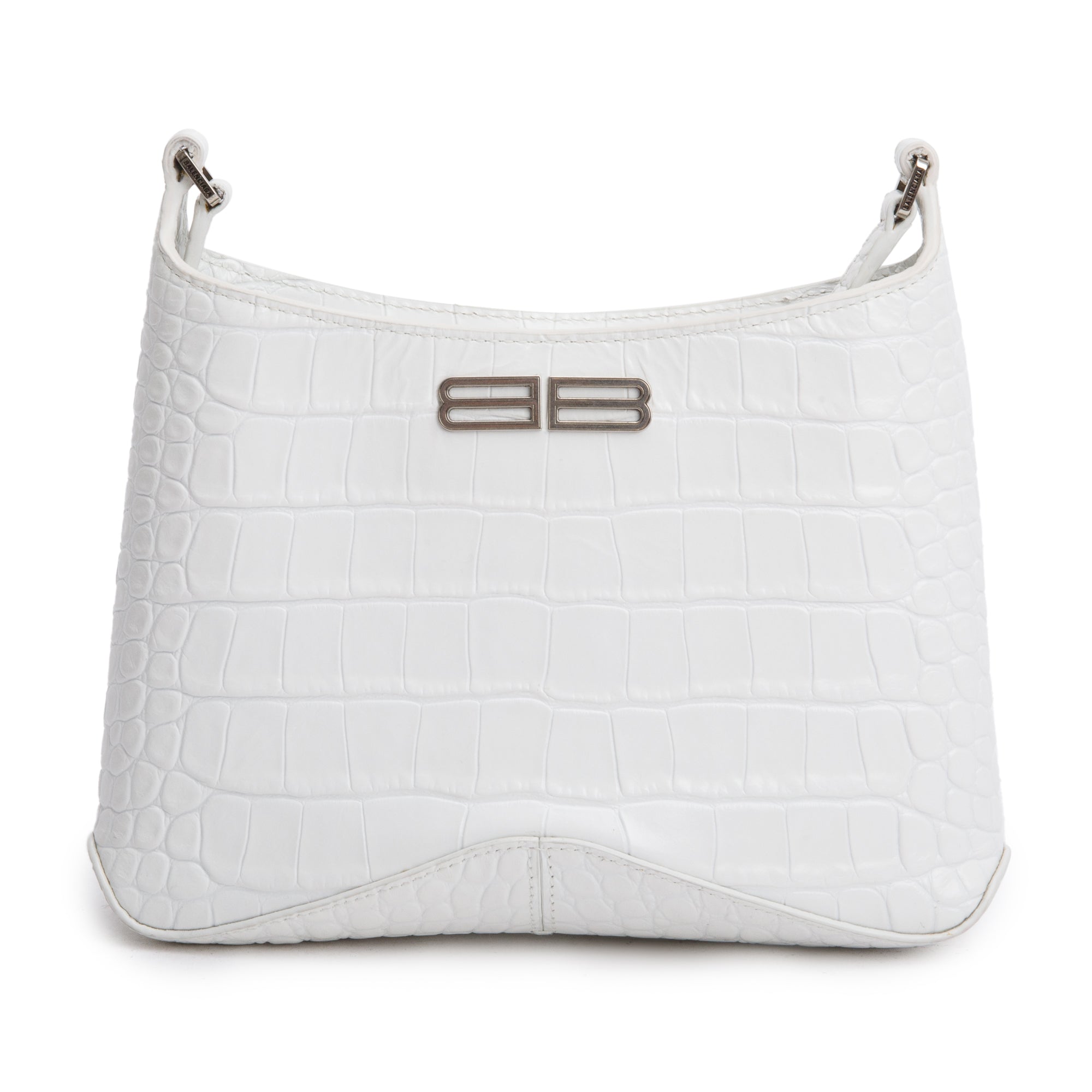 Balenciaga White Croc-Embossed Leather Xx Small Hobo Bag
