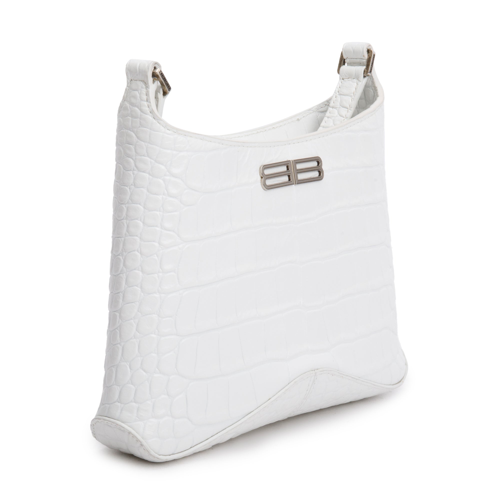 Balenciaga White Croc-Embossed Leather Xx Small Hobo Bag