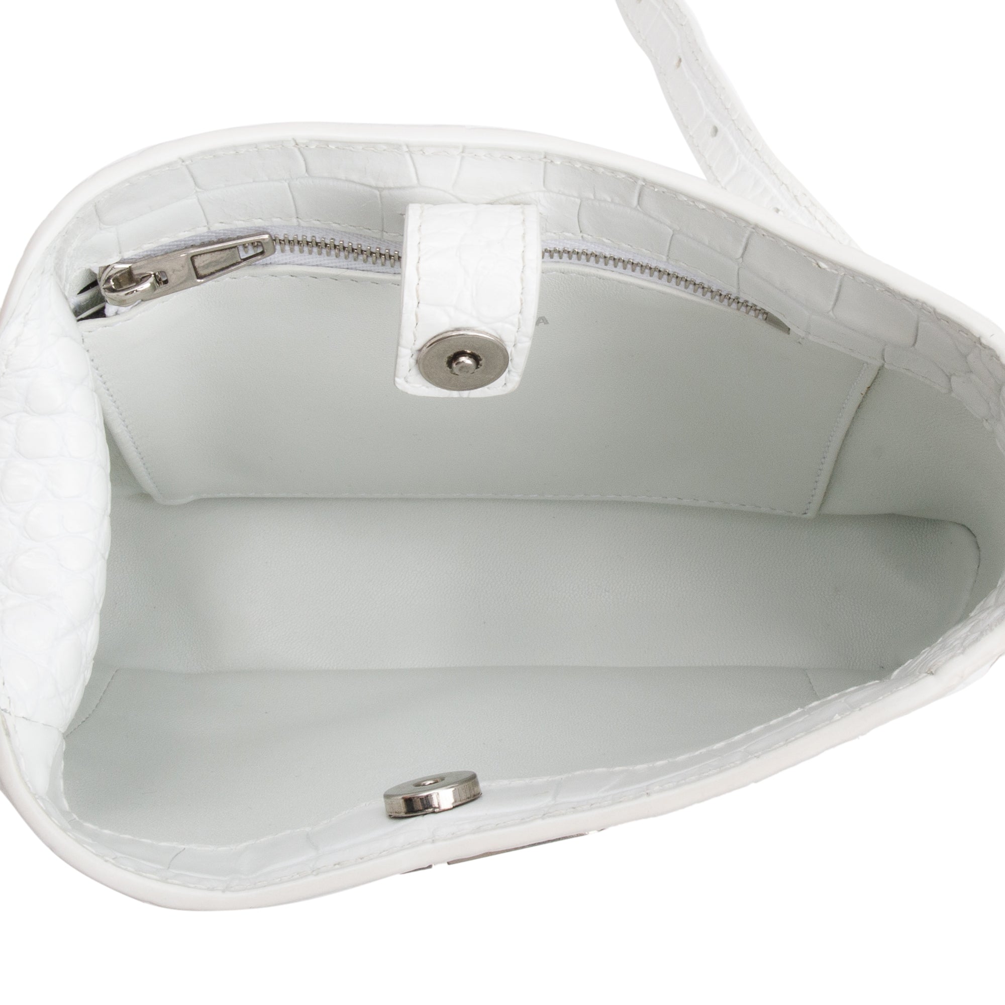 Balenciaga White Croc-Embossed Leather Xx Small Hobo Bag