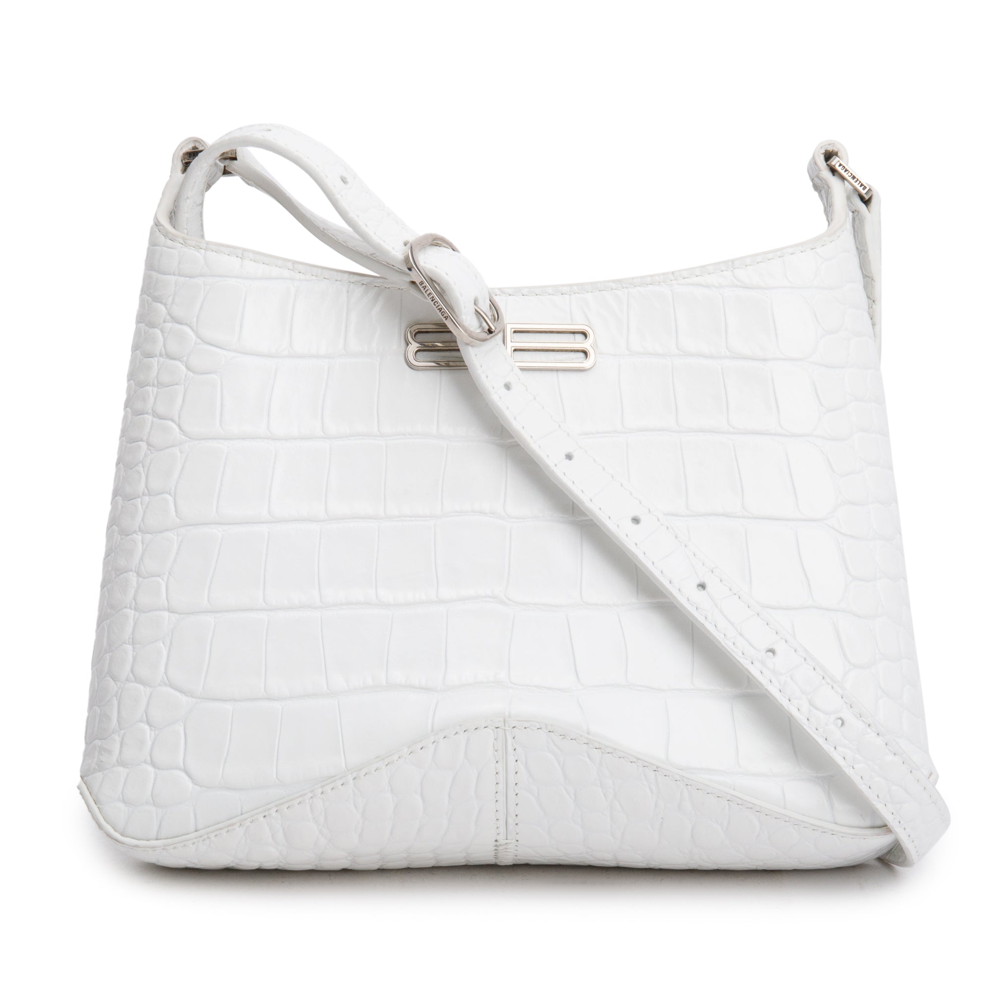 Balenciaga White Croc-Embossed Leather Xx Small Hobo Bag