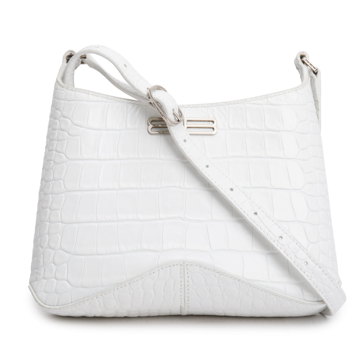 美品 BALENCIAGA CROCO HAND 2WAY BOSTON BAG Balenciaga-White-Croc-Embossed