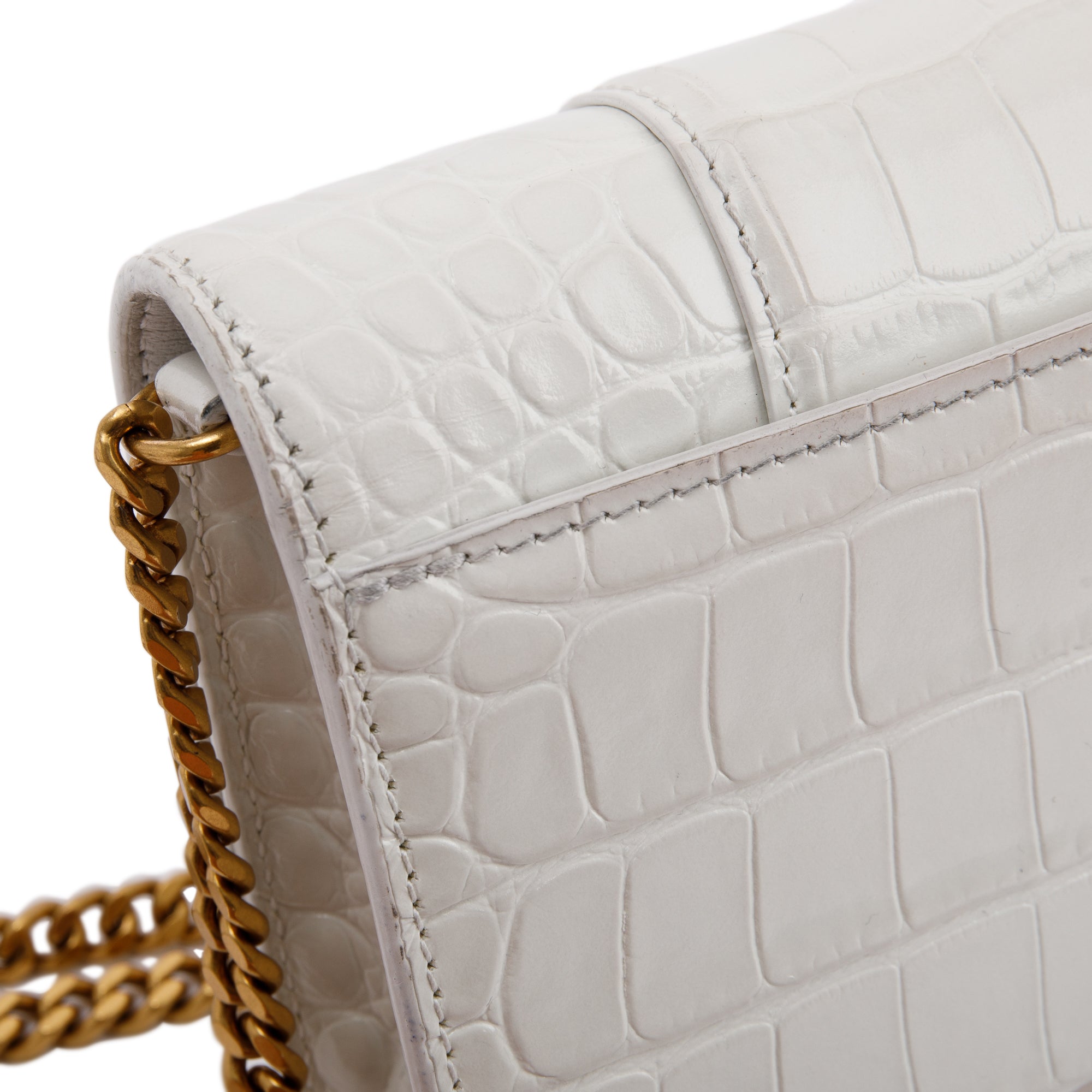 Balenciaga White Crocodile Embossed Hourglass Wallet on Chain