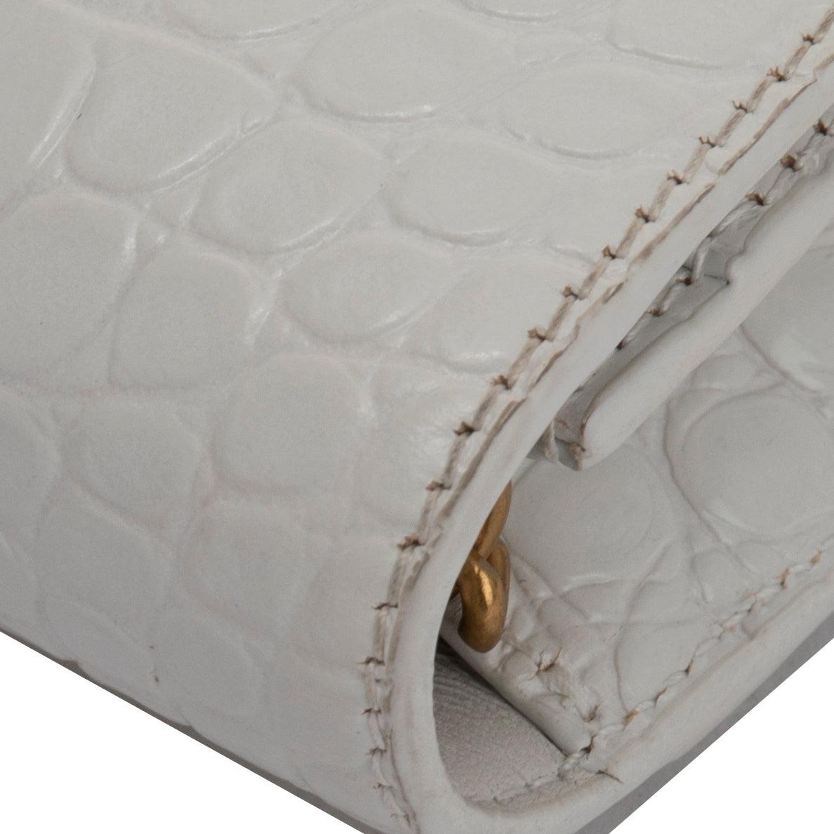 Balenciaga White Crocodile Embossed Hourglass Wallet on Chain