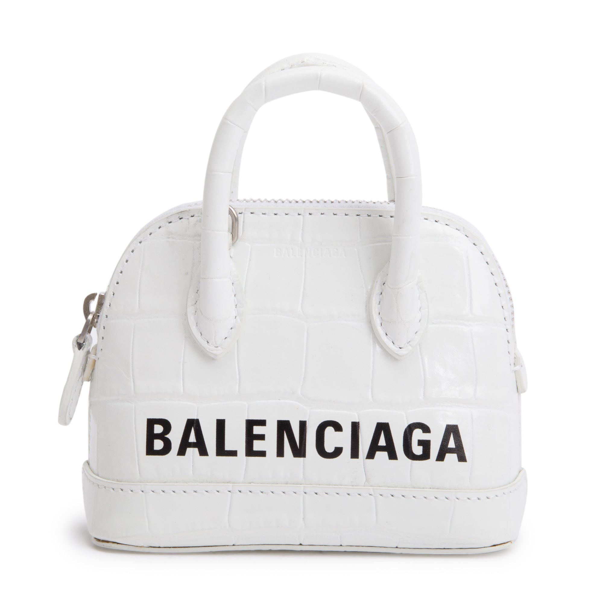 Balenciaga White Crocodile Embossed Ville Mini Top Handle Bag w/ Strap
