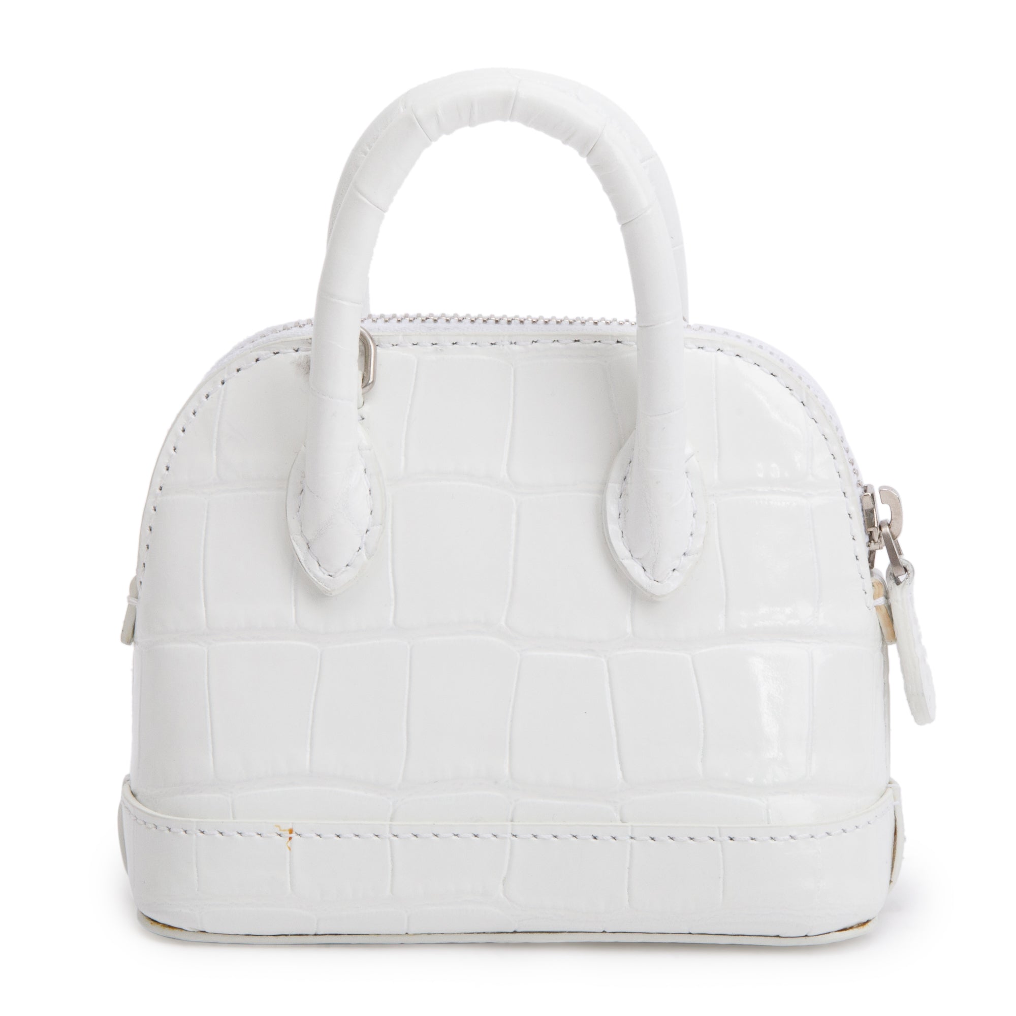Balenciaga White Crocodile Embossed Ville Mini Top Handle Bag w/ Strap