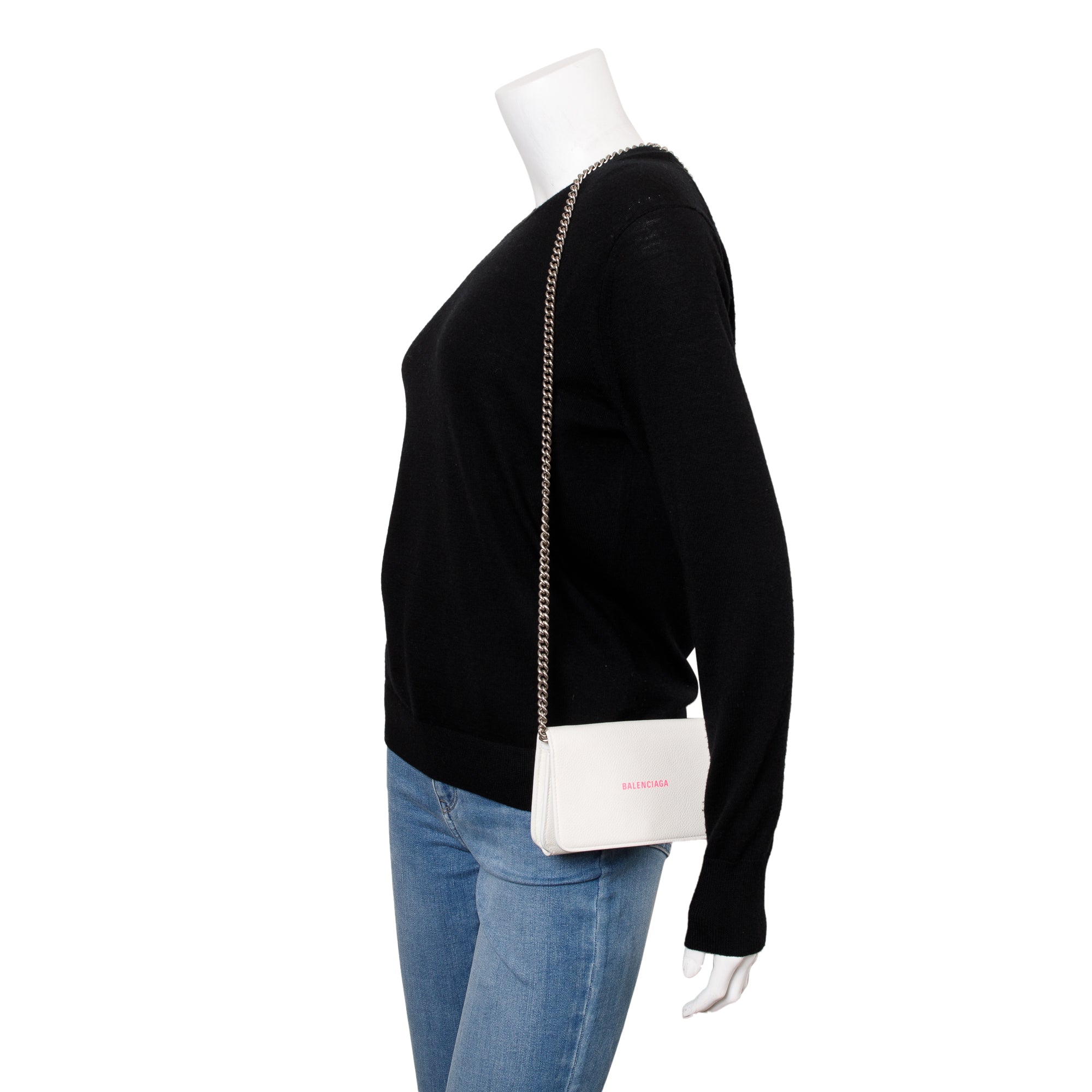 Balenciaga White Leather Everyday Continental Wallet on Chain