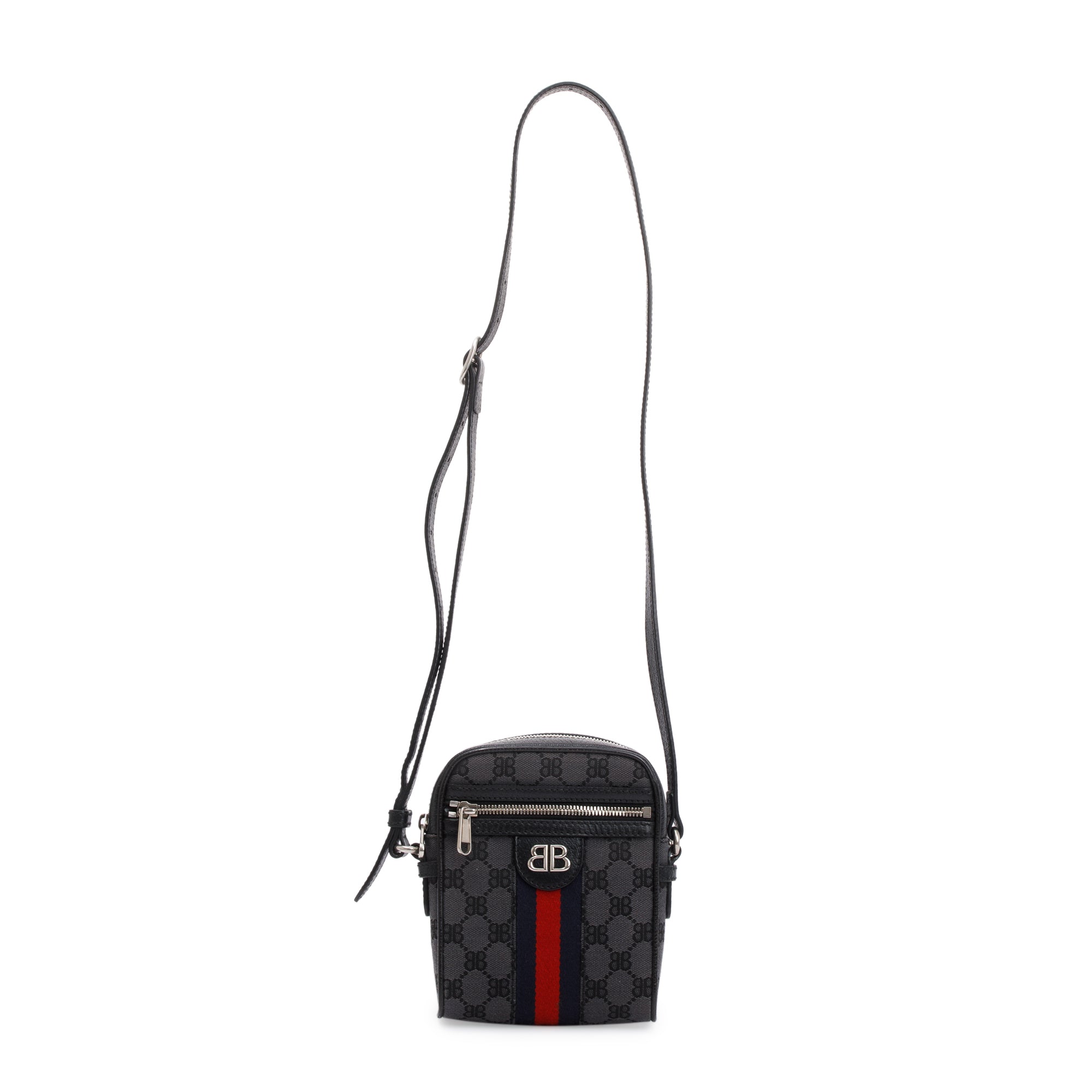 Balenciaga X Gucci The Hacker Project Black BB Supreme Canvas Web Mini Crossbody Bag w/ Box & Receipt