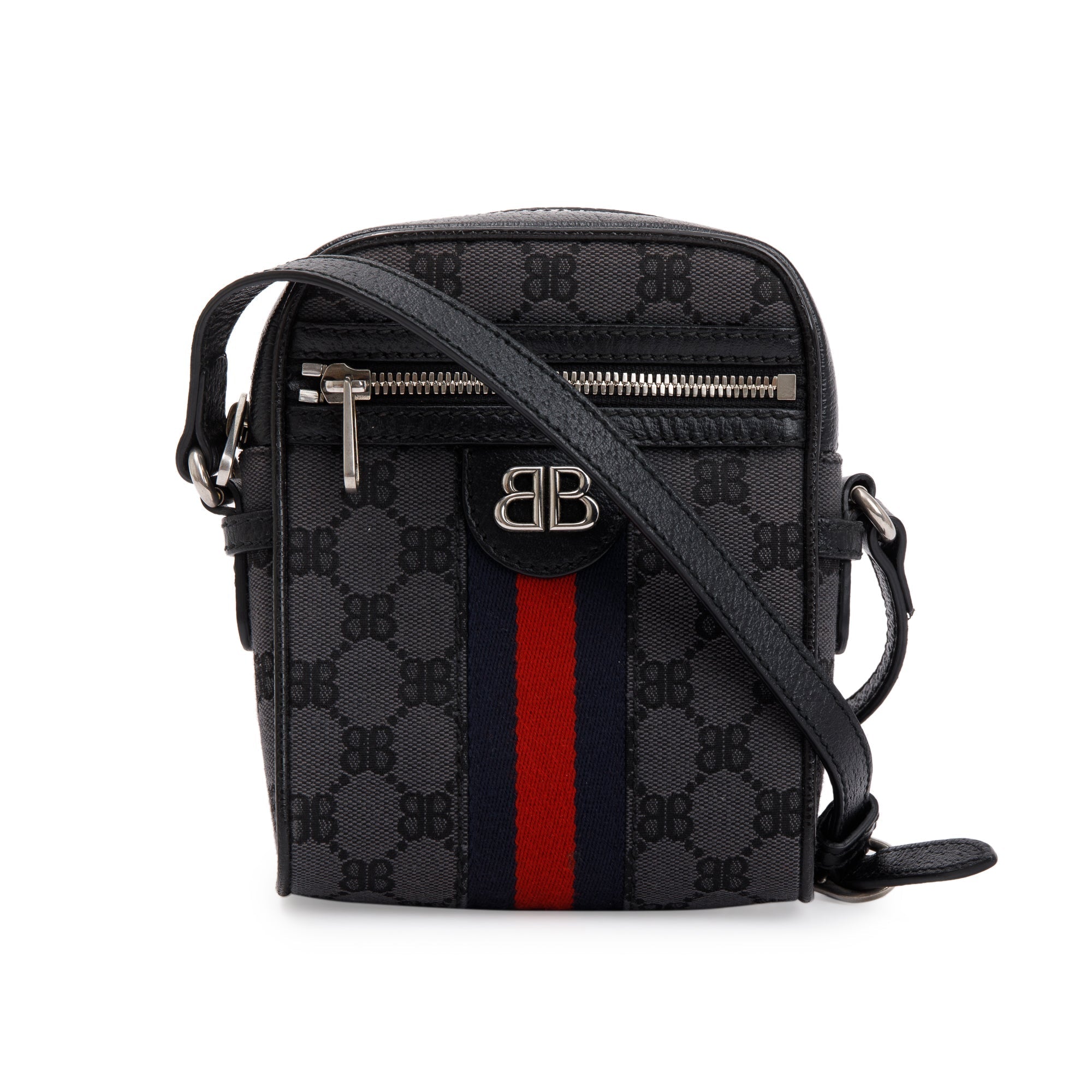 Balenciaga X Gucci The Hacker Project Black BB Supreme Canvas Web Mini Crossbody Bag w/ Box & Receipt