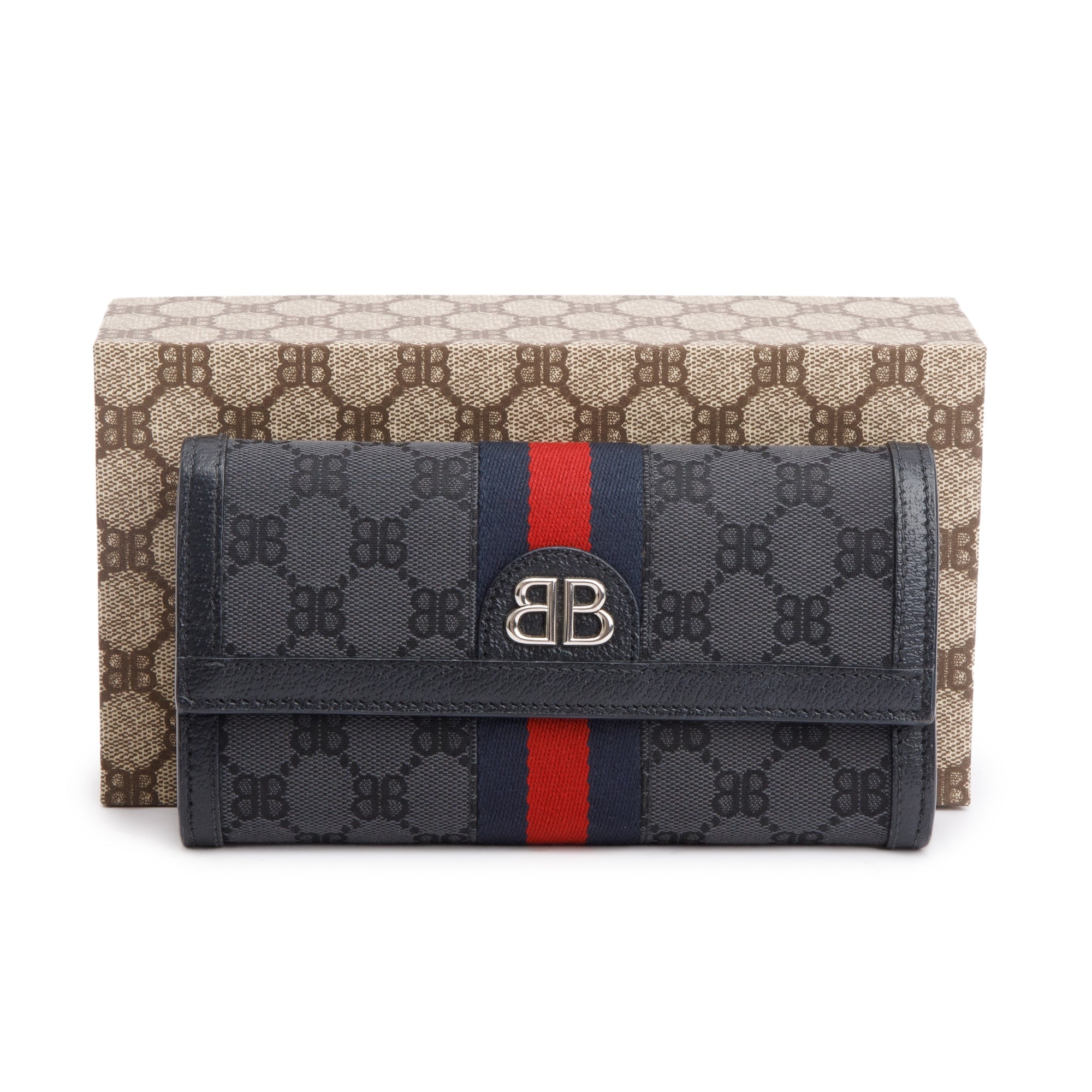 Balenciaga X Gucci The Hacker Project Black GG Canvas Web Continental Wallet w/ Box & Receipt