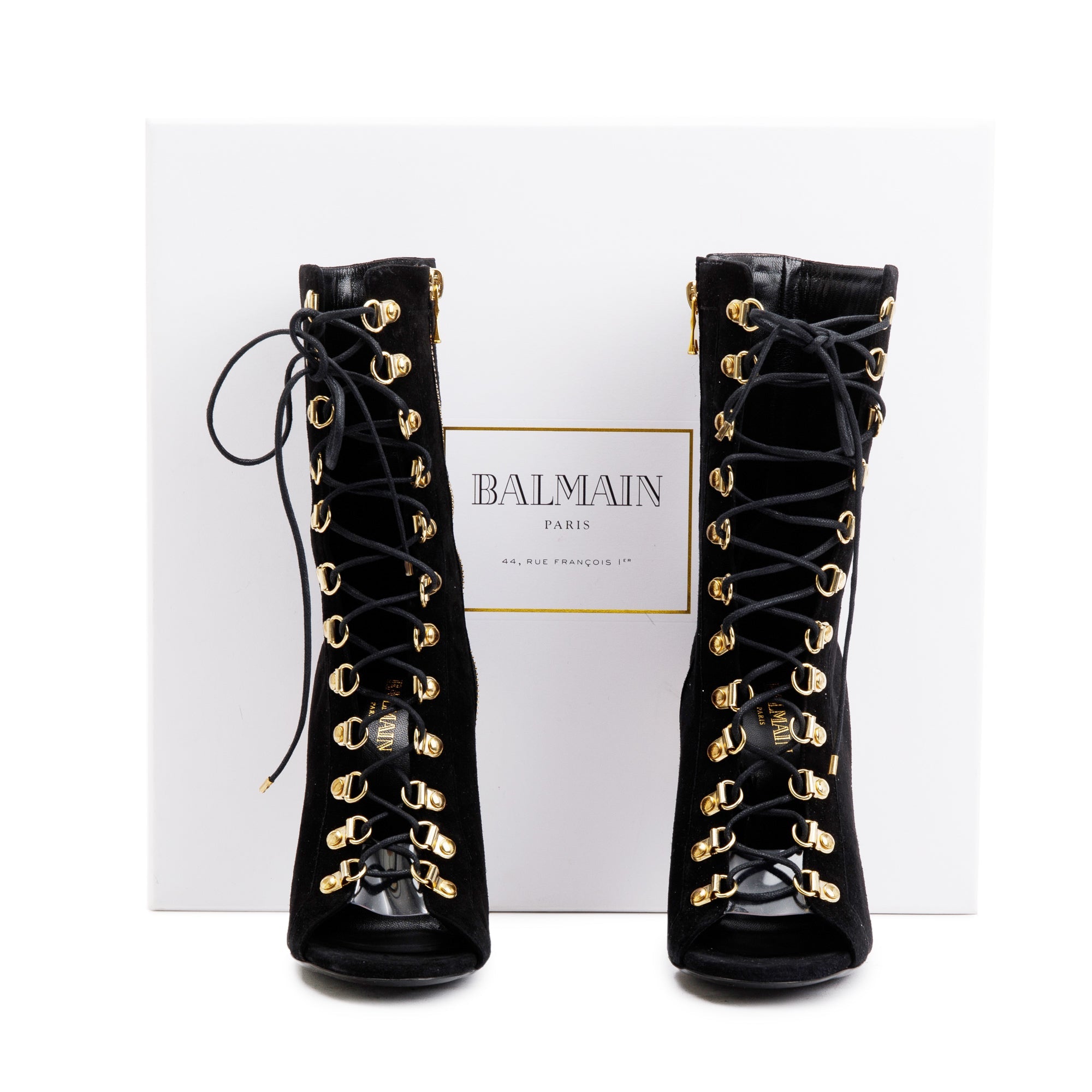 Balmain Black Suede Ava 176 Lace-Up Boots, Size 36.5 w/ Box