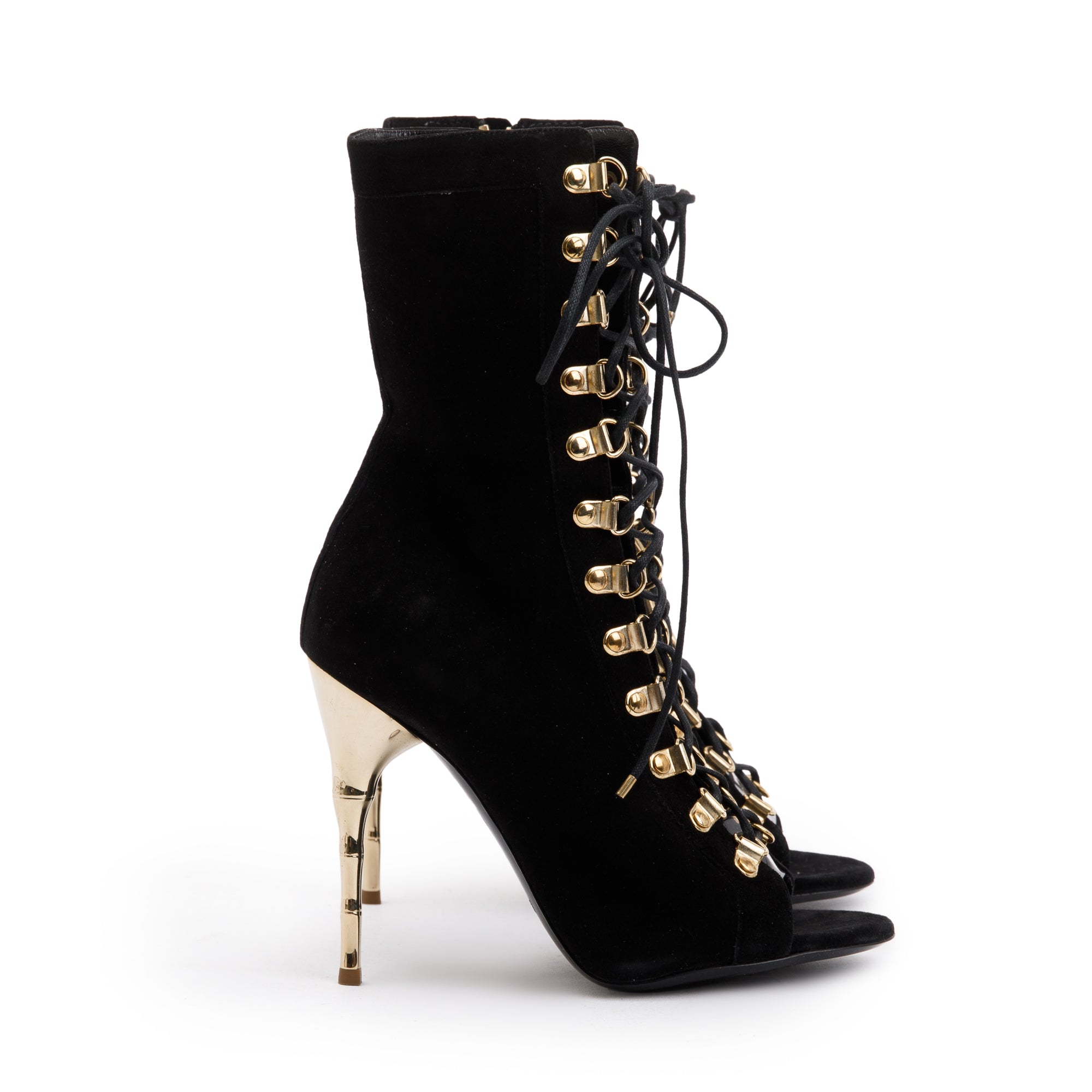 Balmain Black Suede Ava 176 Lace-Up Boots, Size 36.5 w/ Box