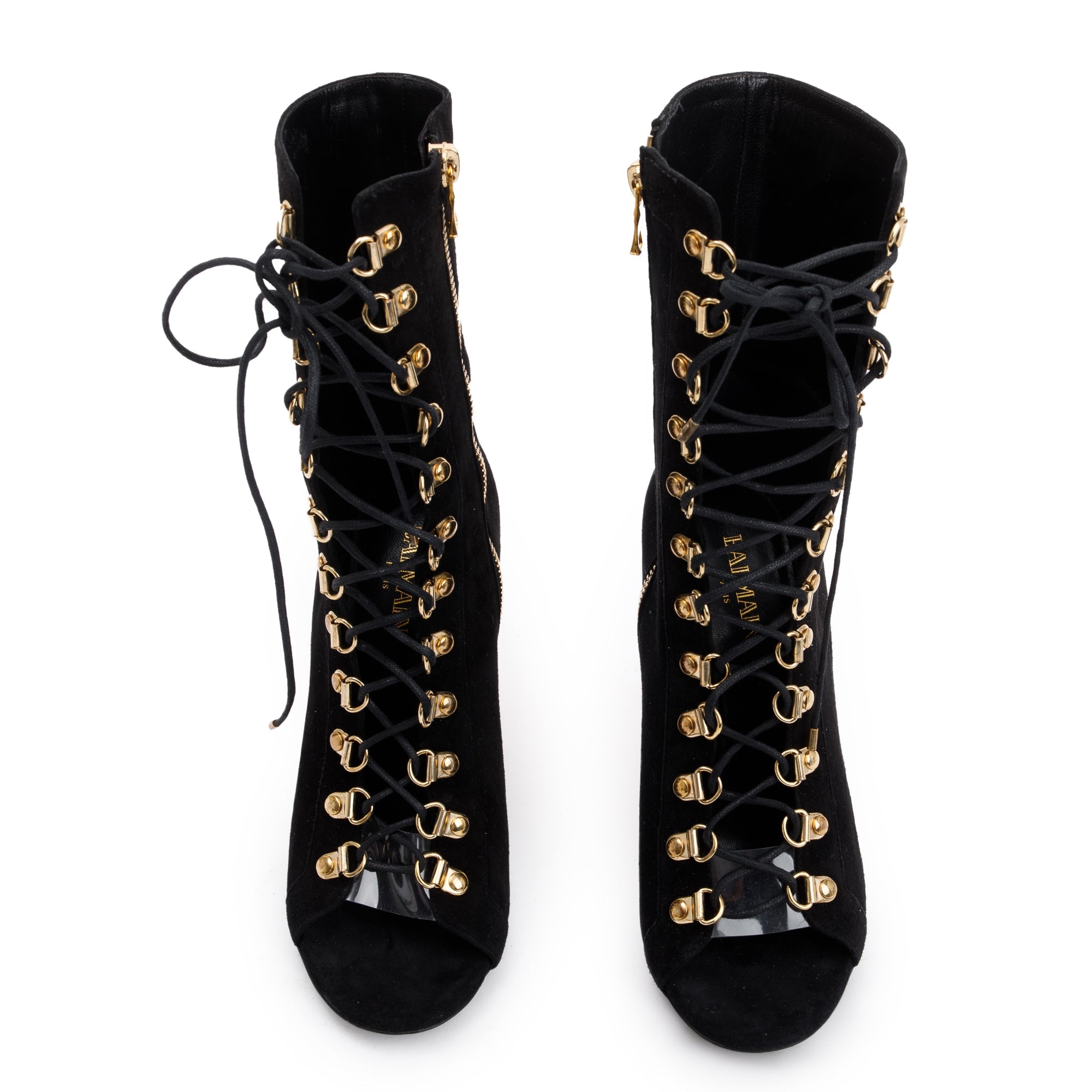 Balmain Black Suede Ava 176 Lace-Up Boots, Size 36.5 w/ Box