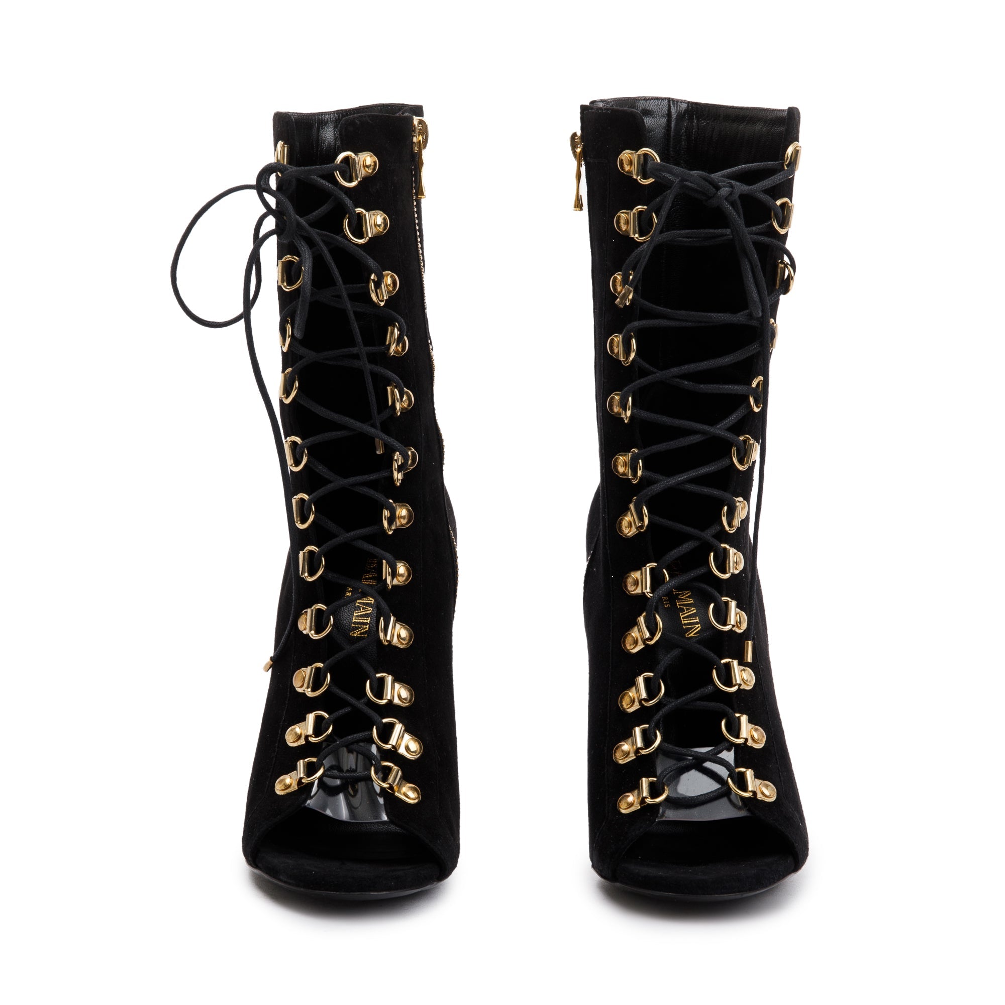 Balmain Black Suede Ava 176 Lace-Up Boots, Size 36.5 w/ Box