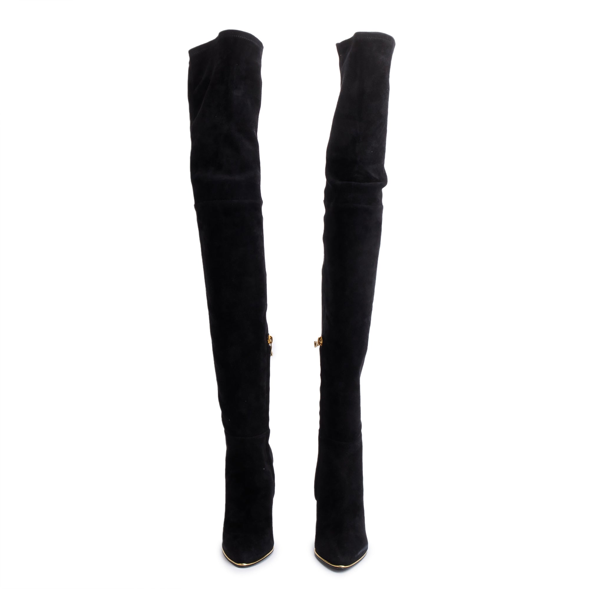 Balmain Black Suede Catherine Over-The-Knee High Heeled Boots, Size 36.5 w/ Box