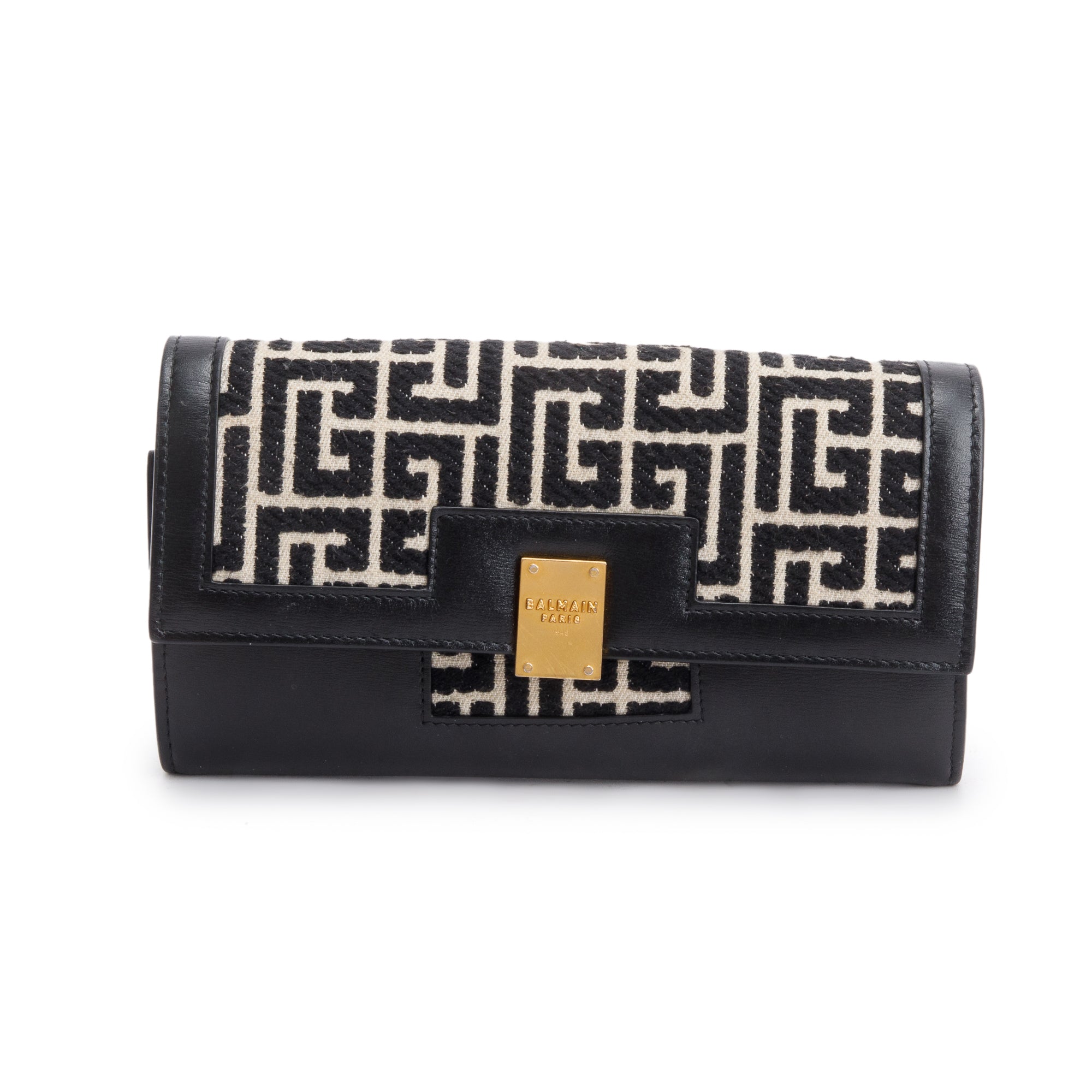 Balmain Jacquard & Black Leather 1945 Wallet on Chain