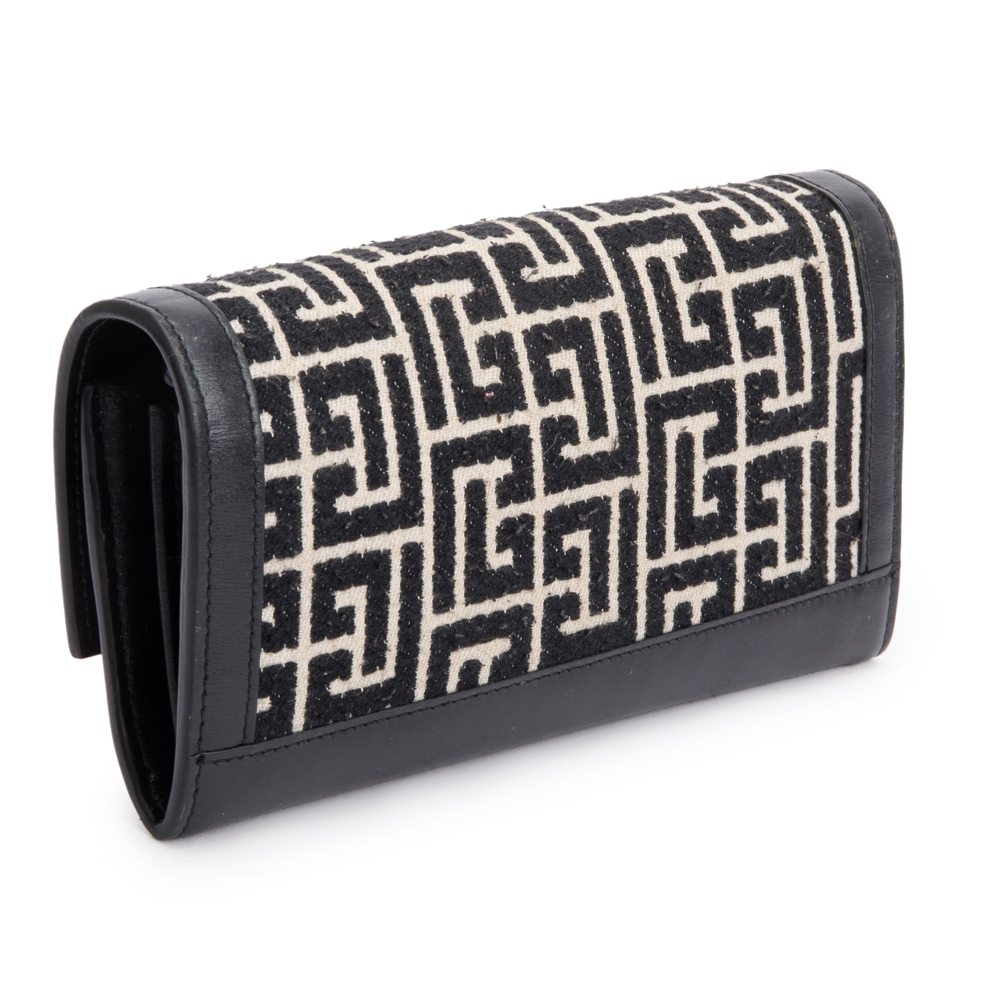 Balmain Jacquard & Black Leather 1945 Wallet on Chain