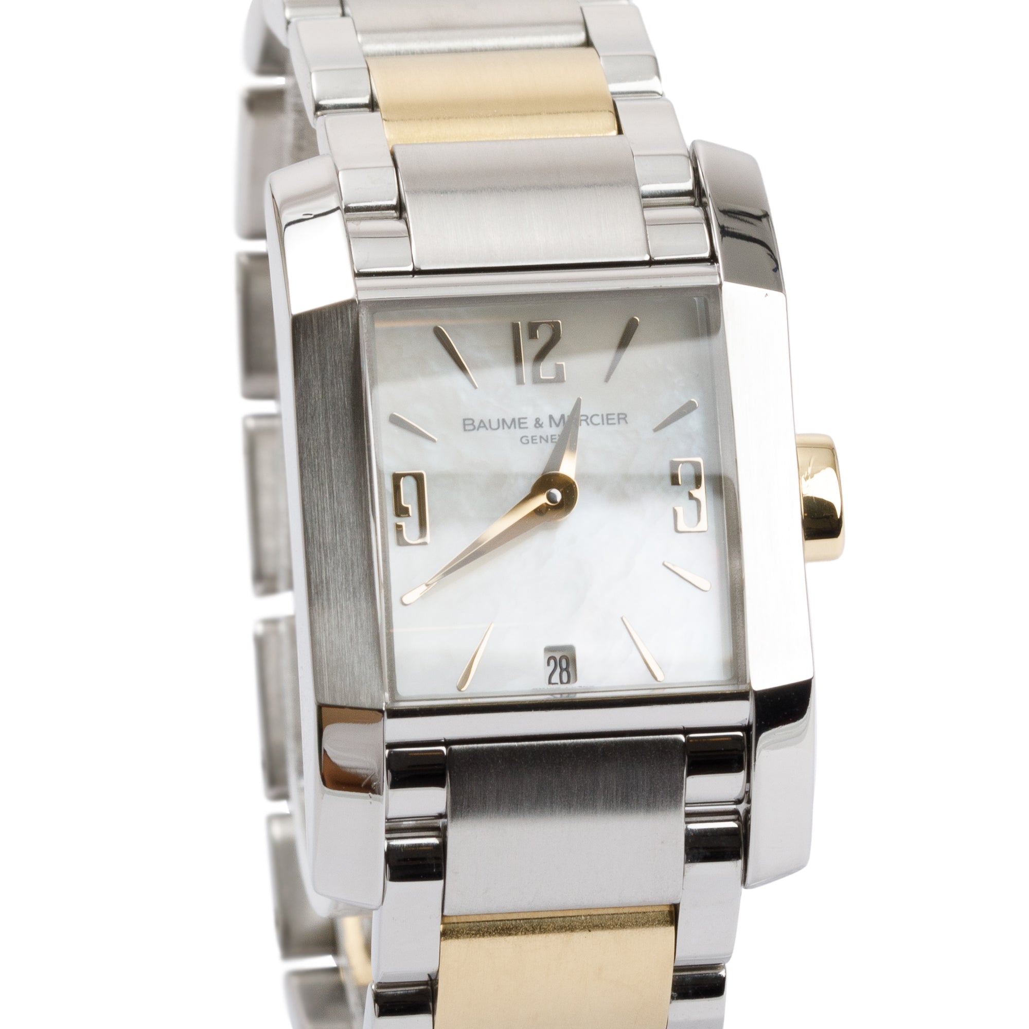 Baume & Mercier Stainless Steel & 18k Yellow Gold Mother Of Pearl Diamant Watch w/ Box