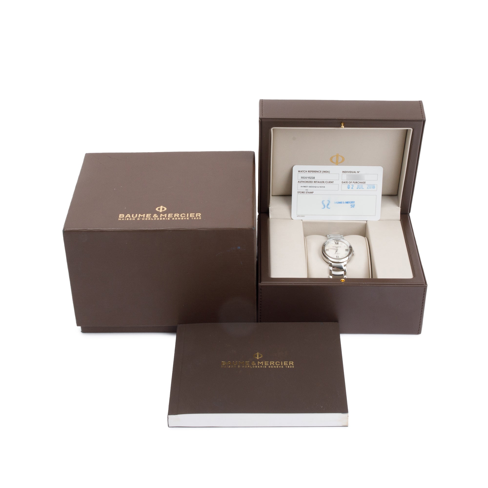 Baume & Mercier Stainless Steel Mother of Pearl Diamond Dial Promesse 30 MM Automatic Watch w/ Box & Papers