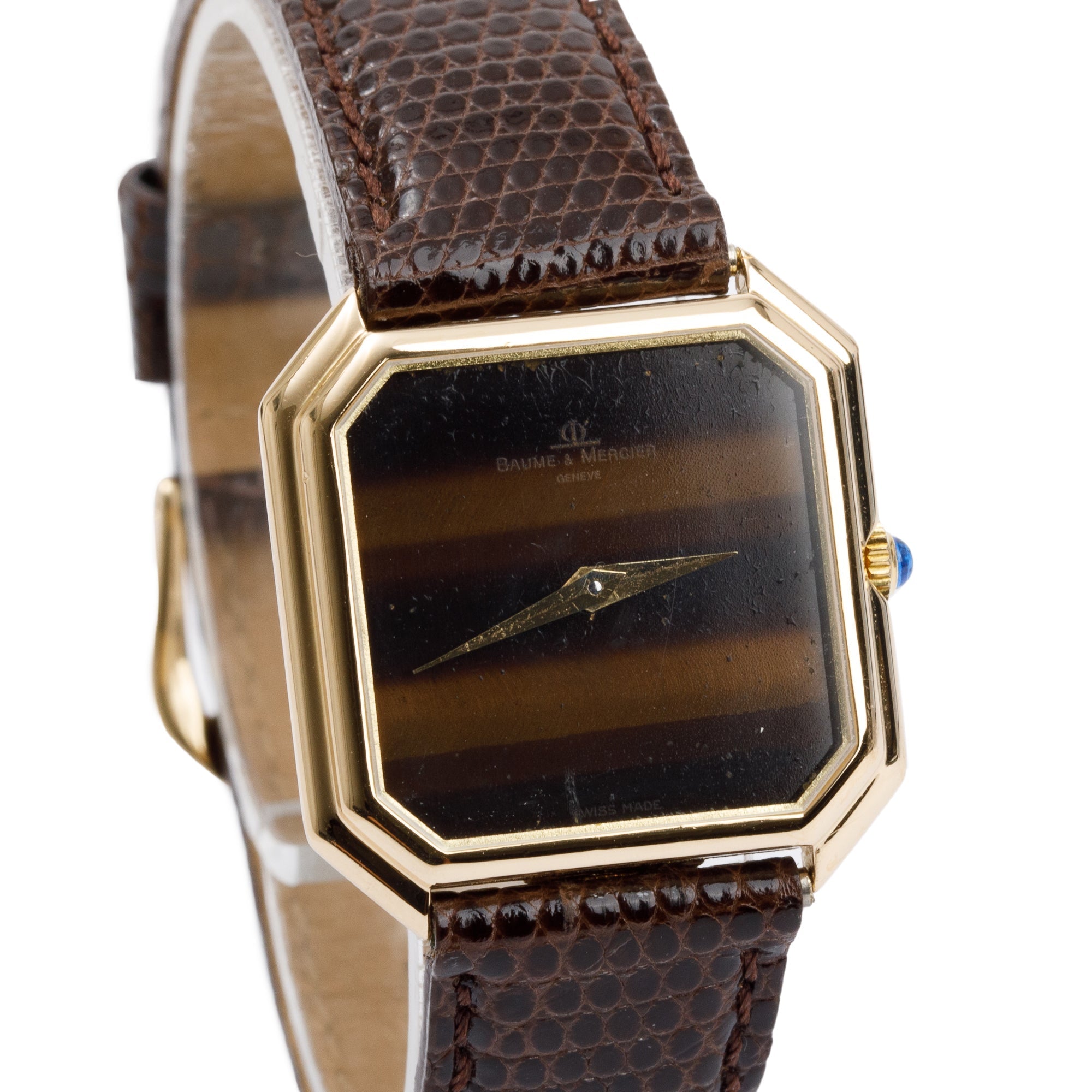 Baume & Mercier Vintage 14k Yellow Gold Tiger's Eye Dial 27 MM Watch