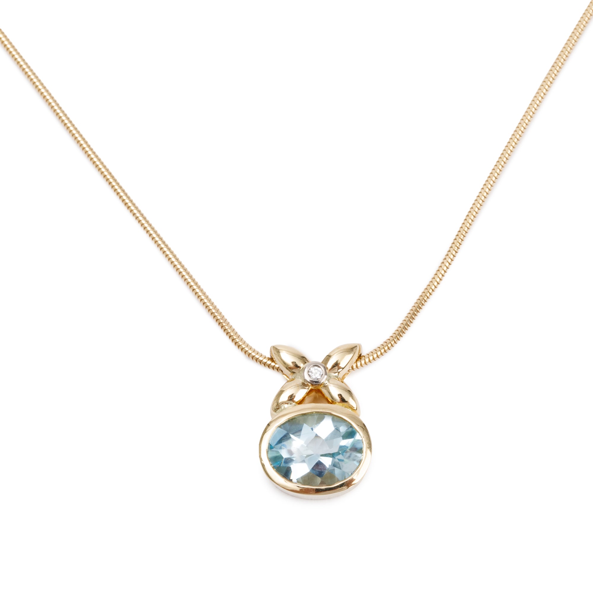 Birks 18k Gold Blue Topaz & Diamond Pendant Necklace