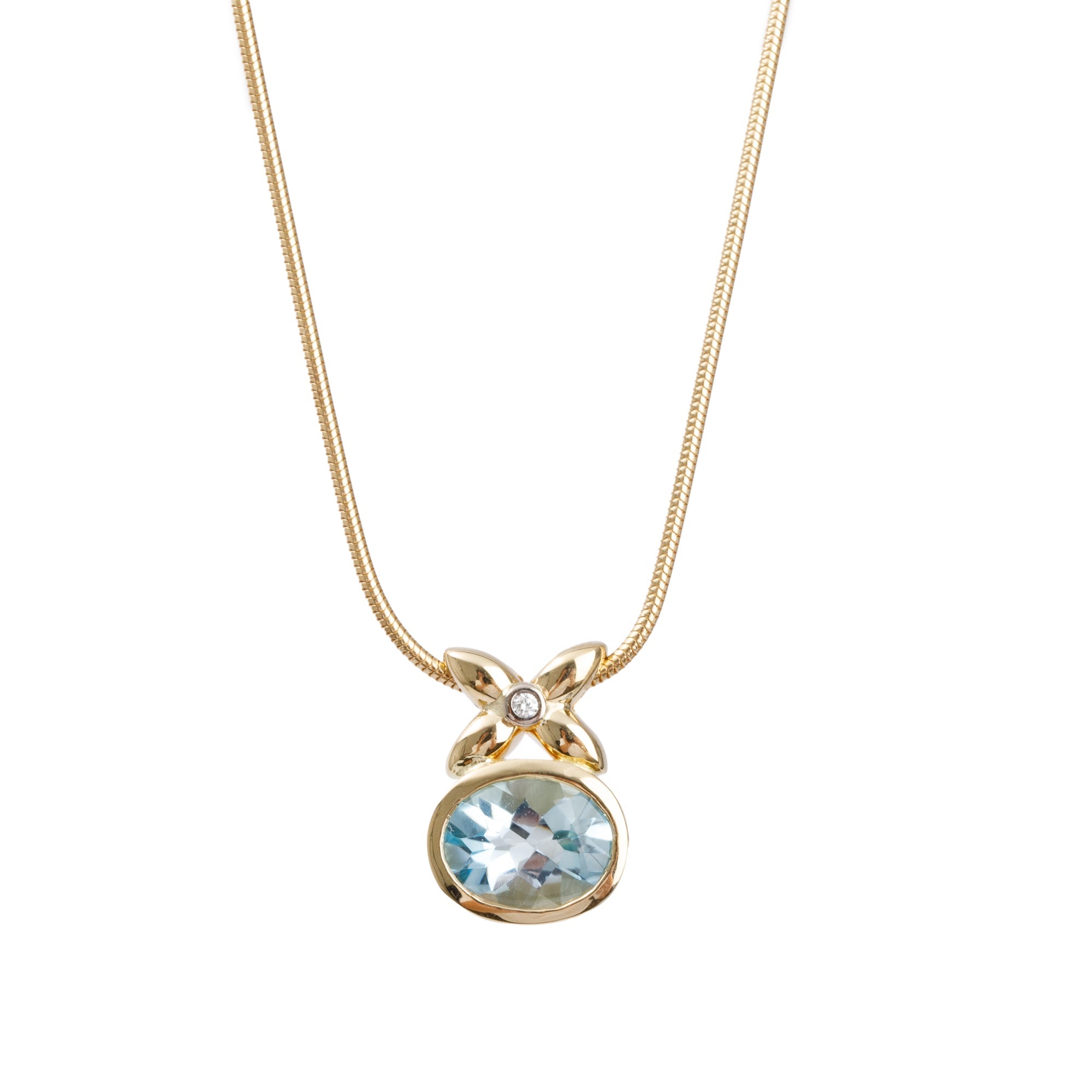 Birks 18k Gold Blue Topaz & Diamond Pendant Necklace