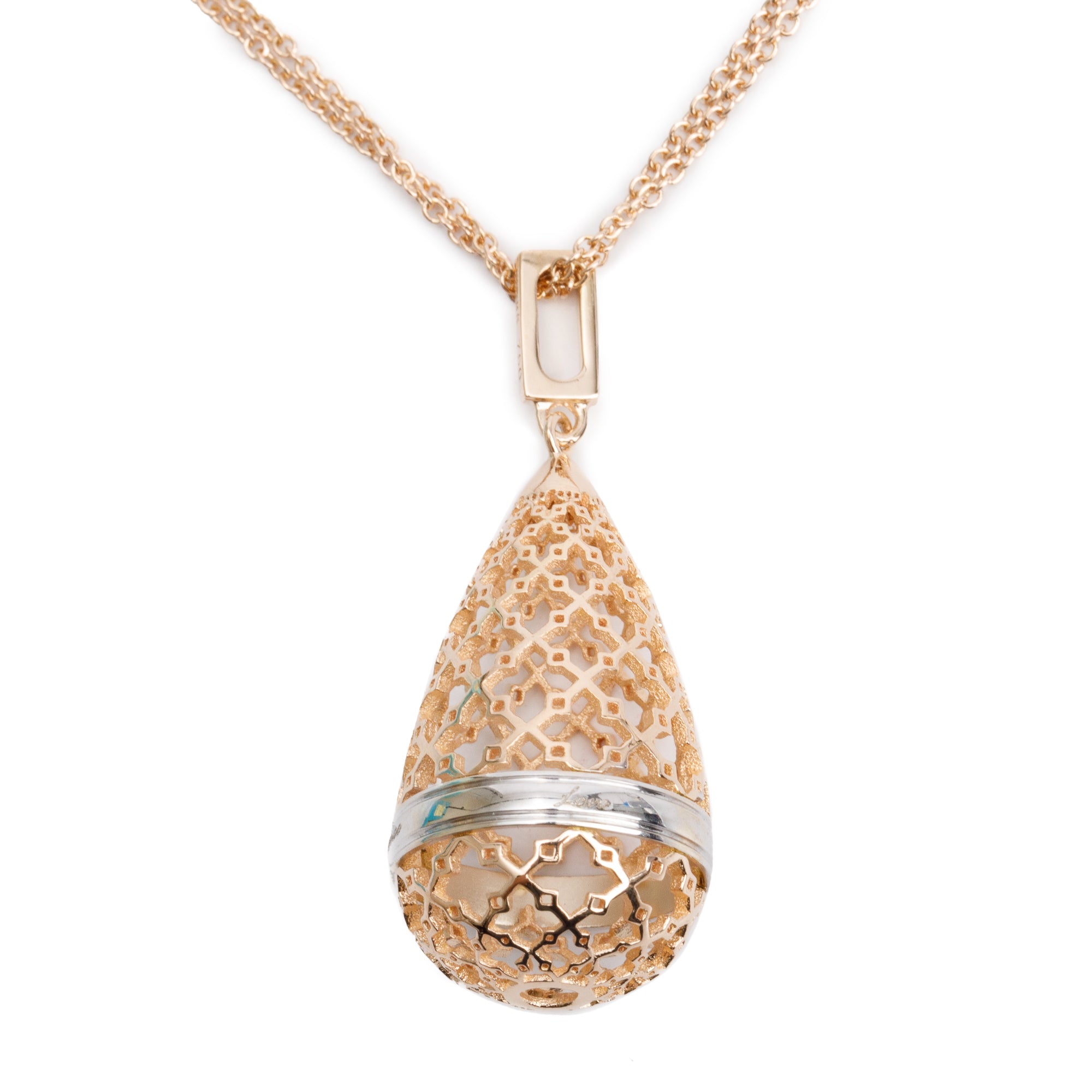 Birks 18k Rose & White Gold Cage Pendant Necklace w/ Box