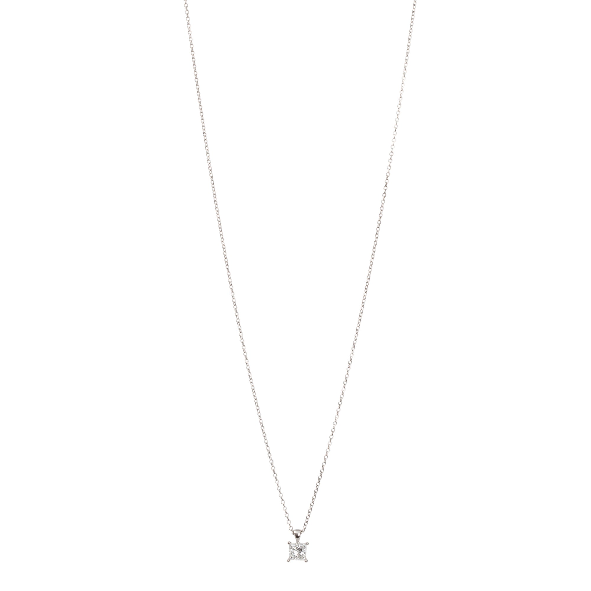 Birks 18k White Gold 0.58 ct. Princess Cut Diamond Pendant Necklace