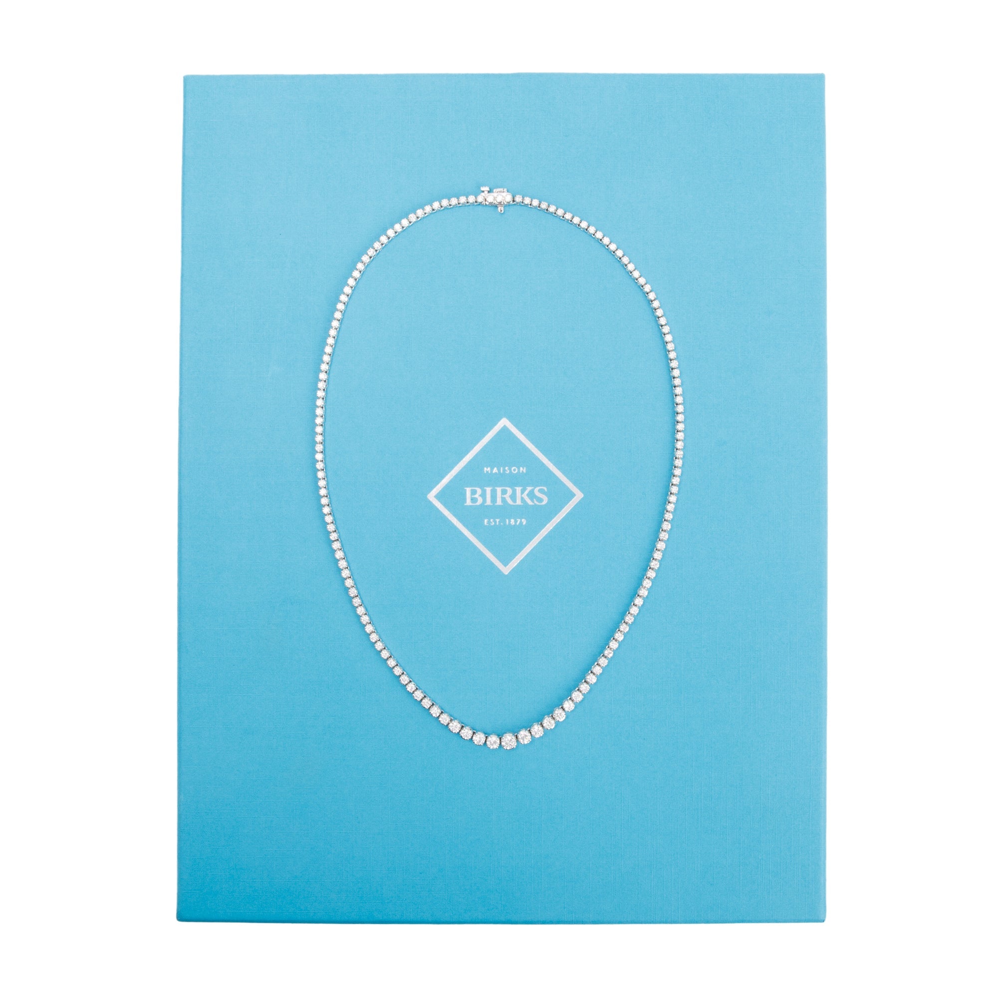 Birks 18k White Gold 5.00 ct. Graduated Diamond Tennis Necklace w/ Box & Receipt