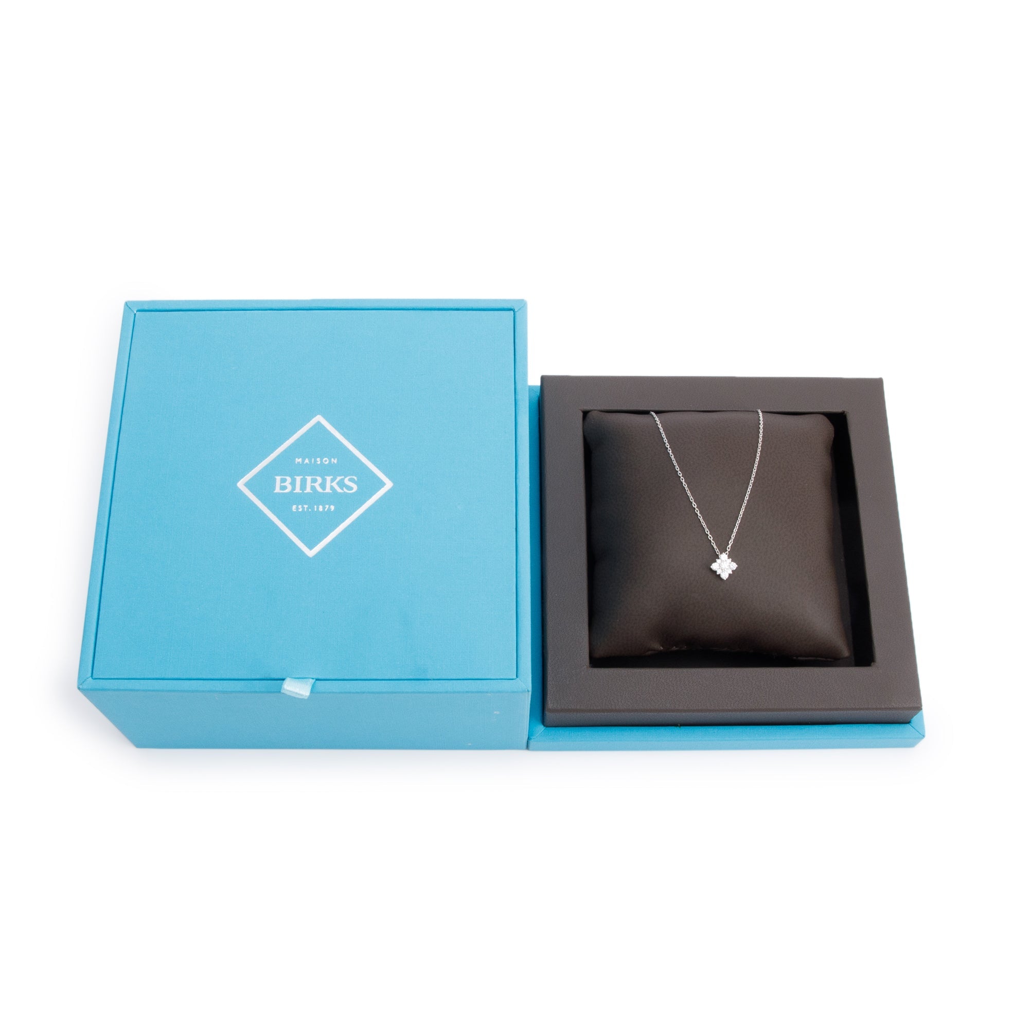 Birks 18k White Gold Cluster Diamond Pendant Necklace w/ Box & Receipt