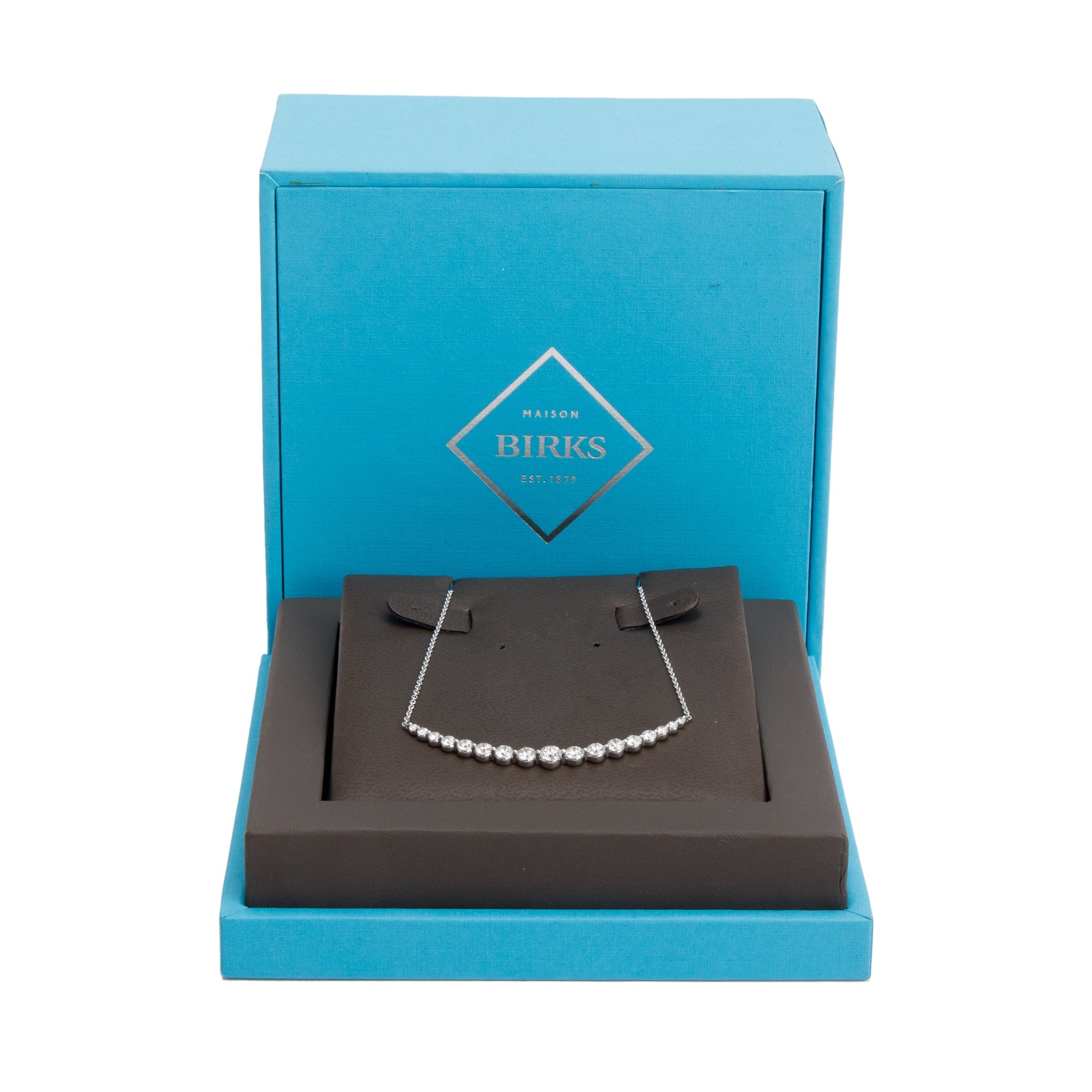 Birks 18k White Gold Graduated Diamond Pendant Necklace w/ Box