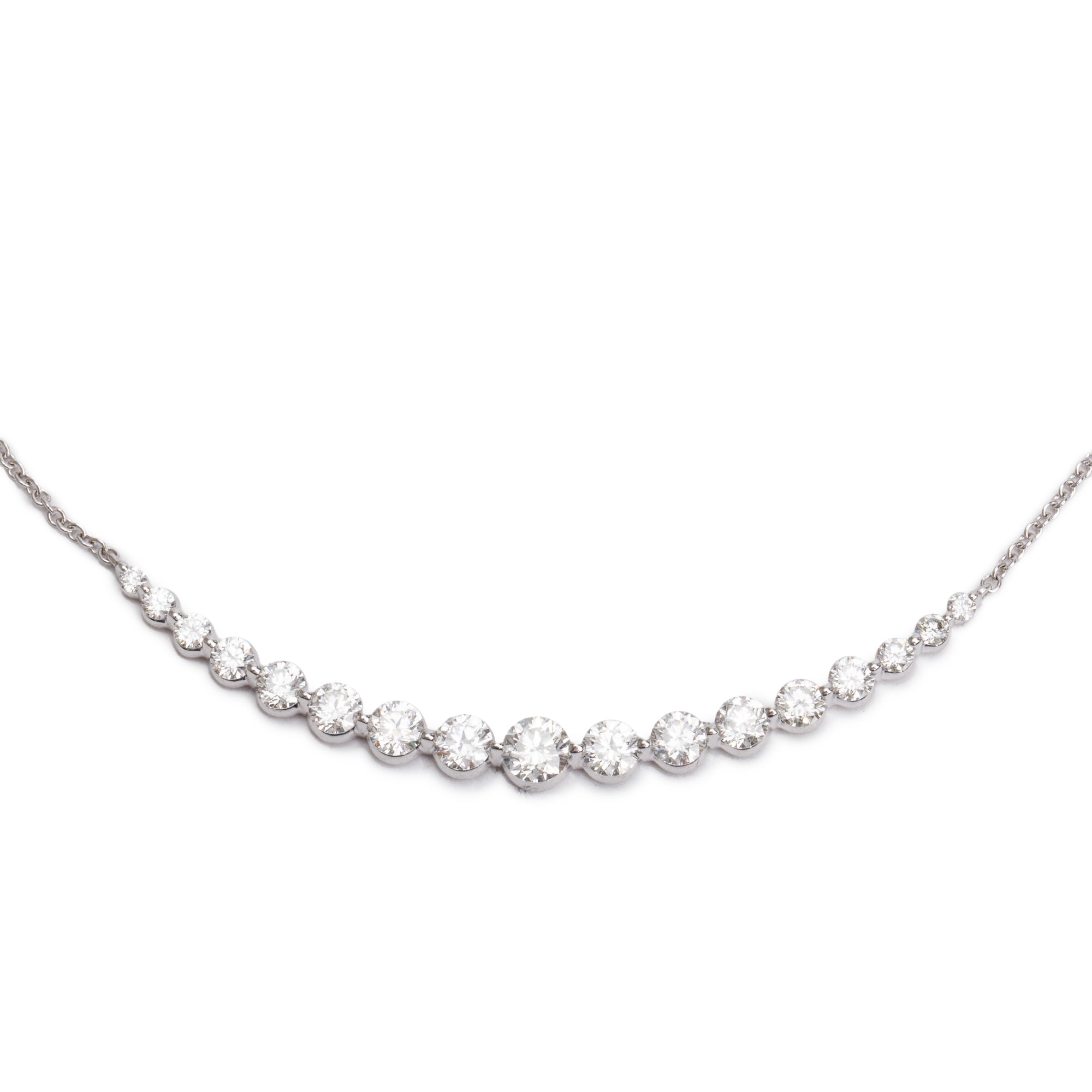 Birks 18k White Gold Graduated Diamond Pendant Necklace w/ Box